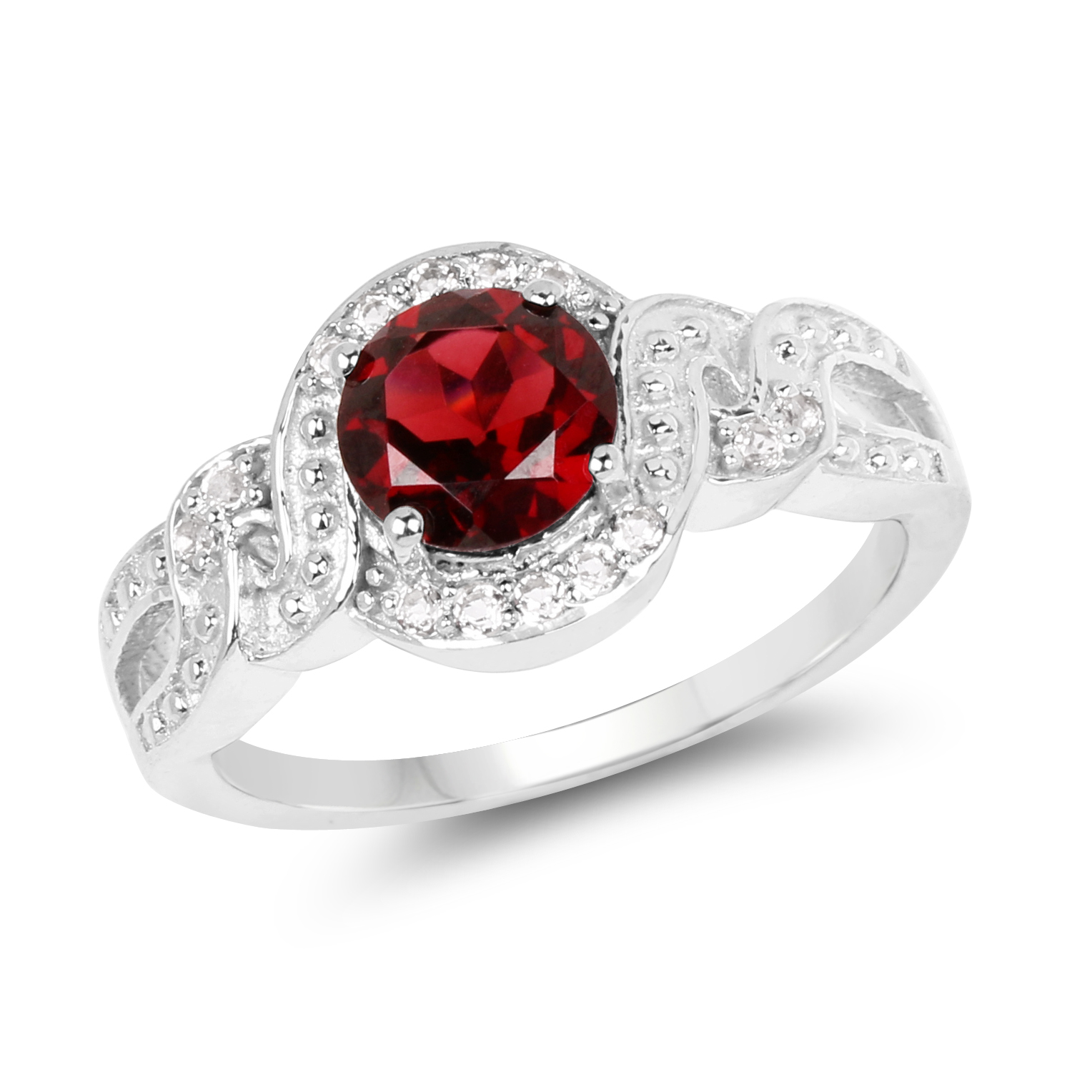 3.75 Carat Genuine Garnet and White Topaz .925 Sterling Silver Ring
