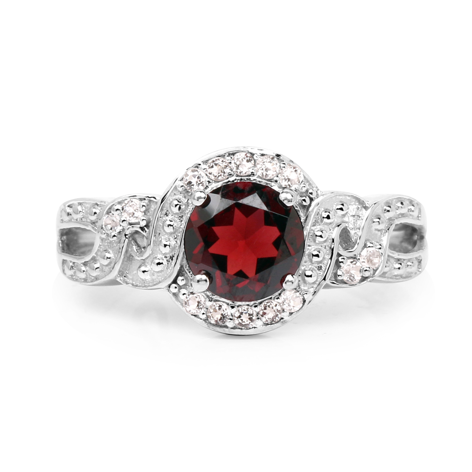 3.75 Carat Genuine Garnet and White Topaz .925 Sterling Silver Ring