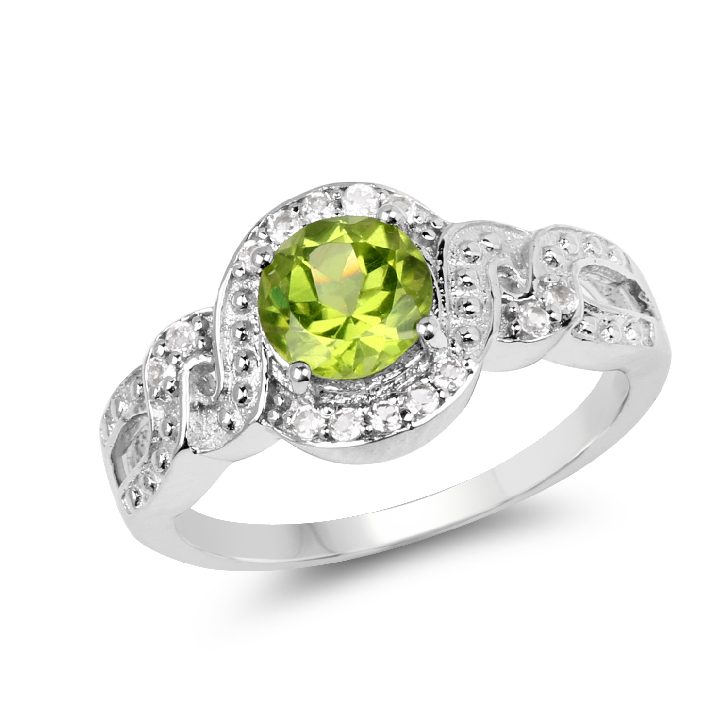 2.55 Carat Genuine Peridot and White Topaz .925 Sterling Silver Ring