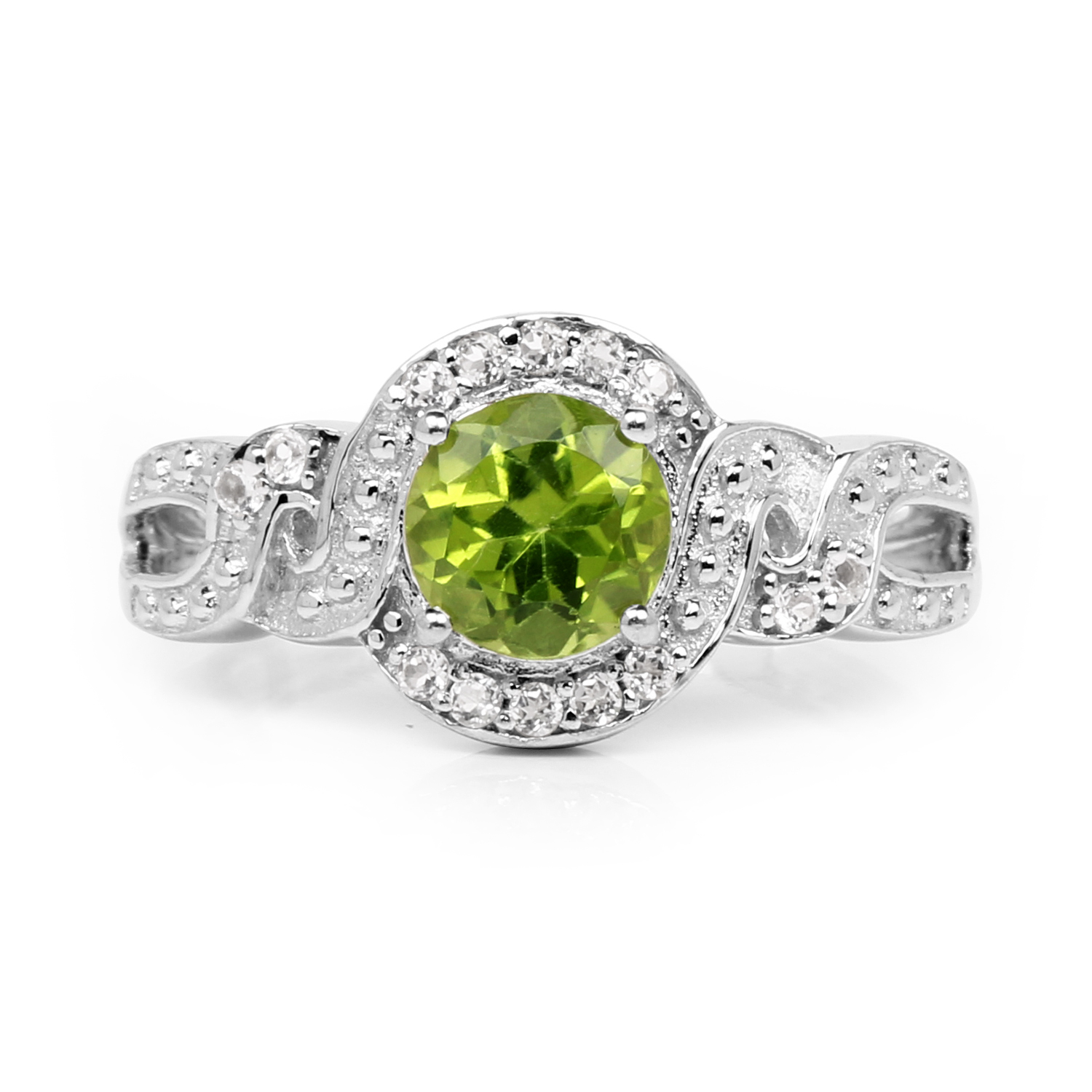 2.55 Carat Genuine Peridot and White Topaz .925 Sterling Silver Ring