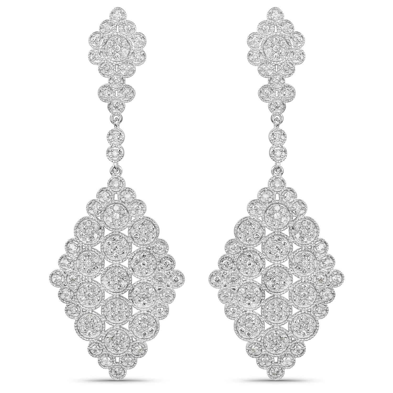 2.87 Carat Genuine White Diamond .925 Sterling Silver Earrings