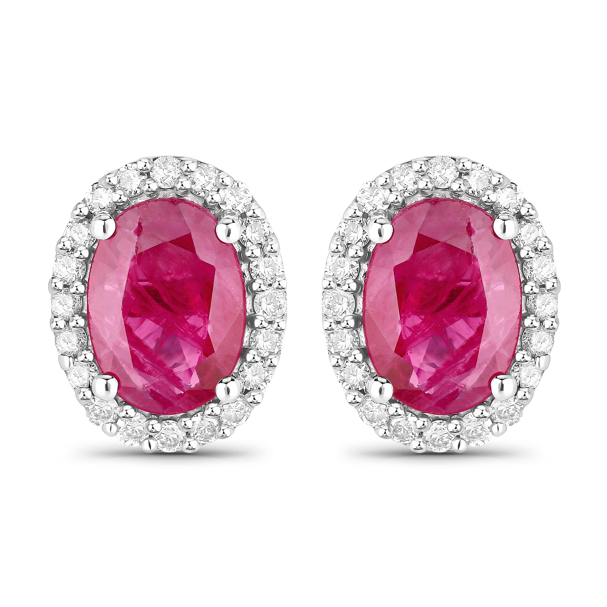 1.96 Carat Genuine Ruby and White Diamond 14K White Gold Earrings