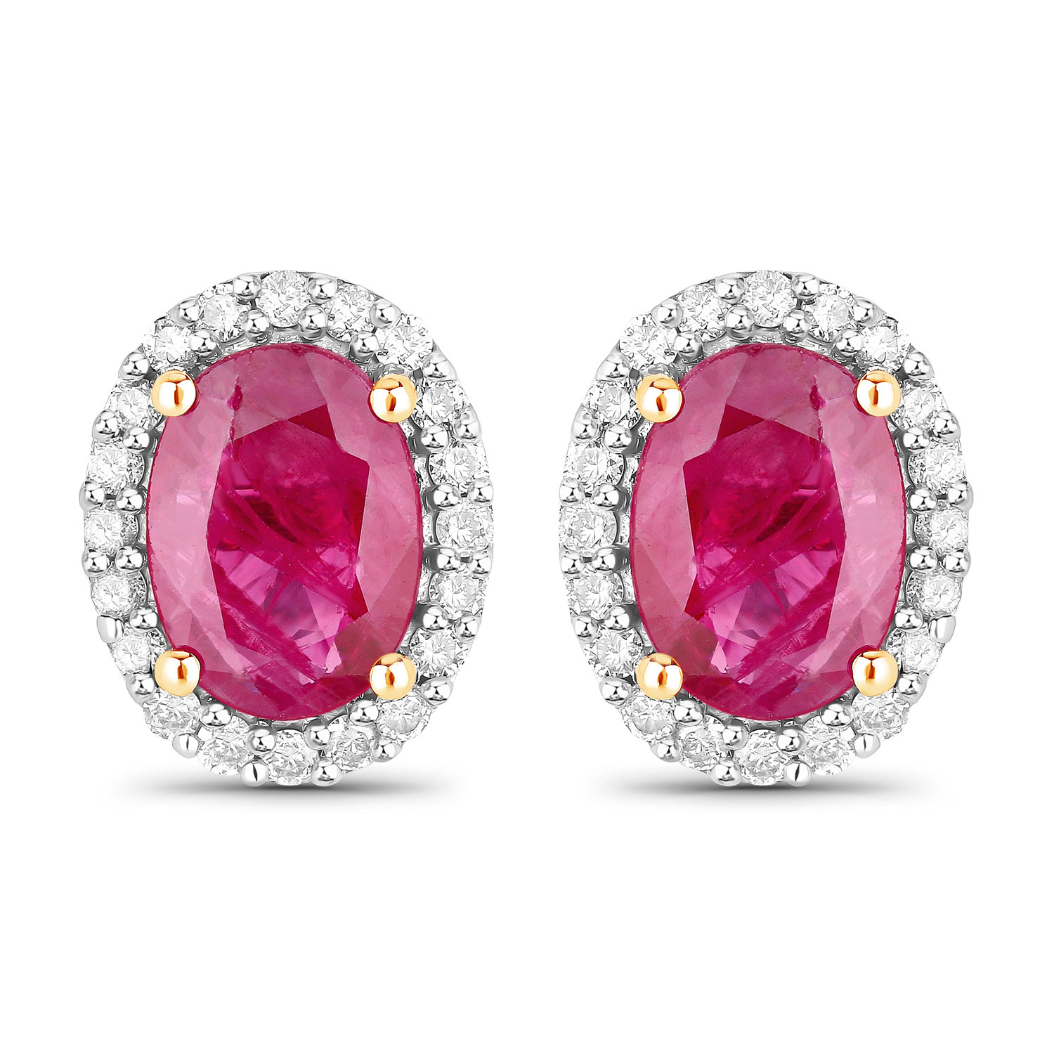 1.96 Carat Genuine Ruby and White Diamond 14K Yellow Gold Earrings