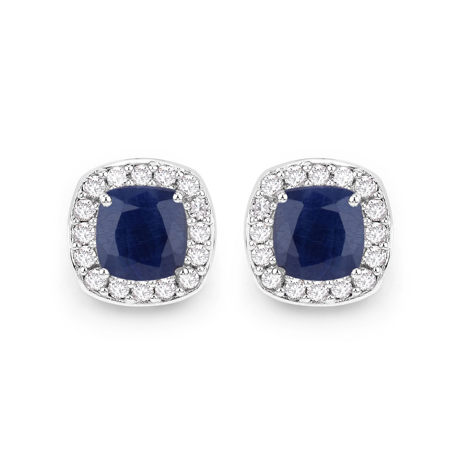 3.61 Carat Genuine Blue Sapphire and White Diamond 14K White Gold Earrings