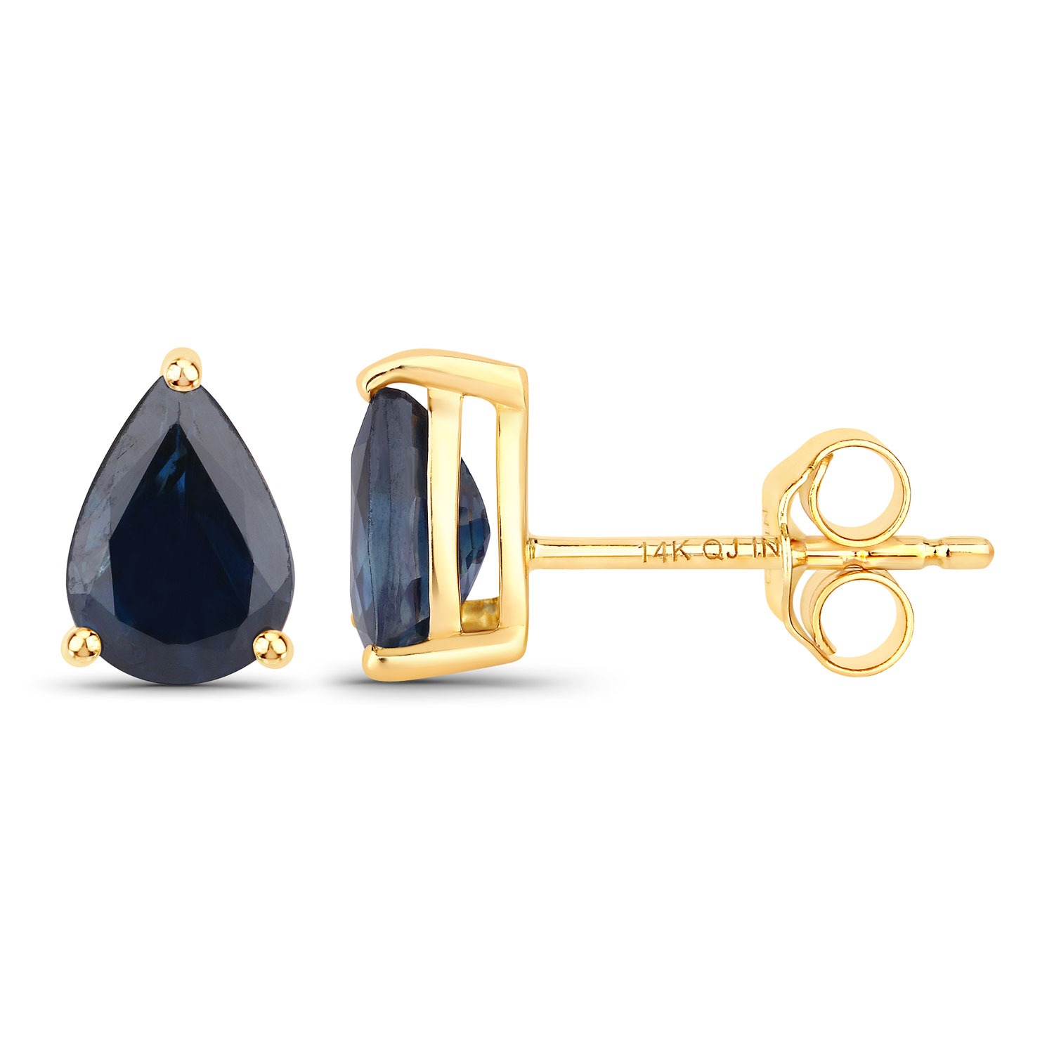 1.60 Carat Genuine Blue Sapphire 14K Yellow Gold Earrings
