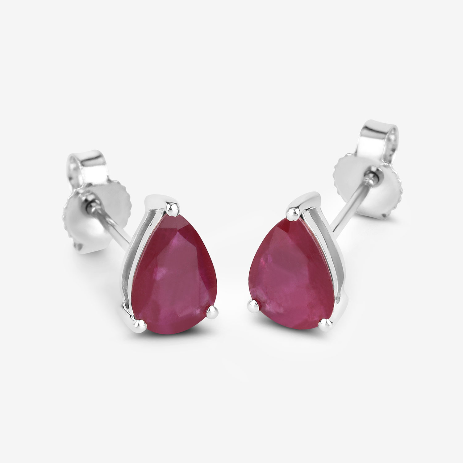 1.60 Carat Genuine Ruby 10K White Gold Earrings