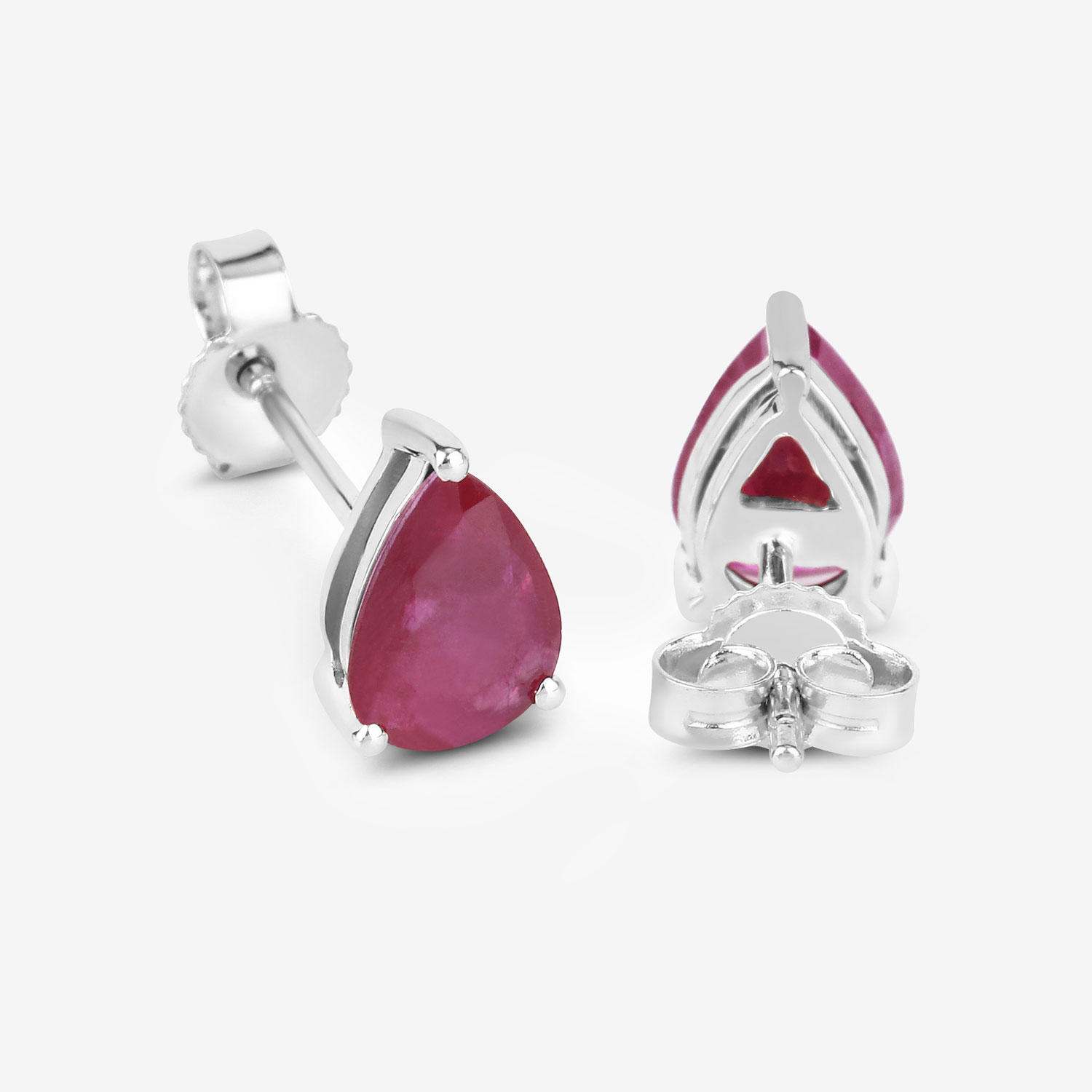 1.60 Carat Genuine Ruby 10K White Gold Earrings