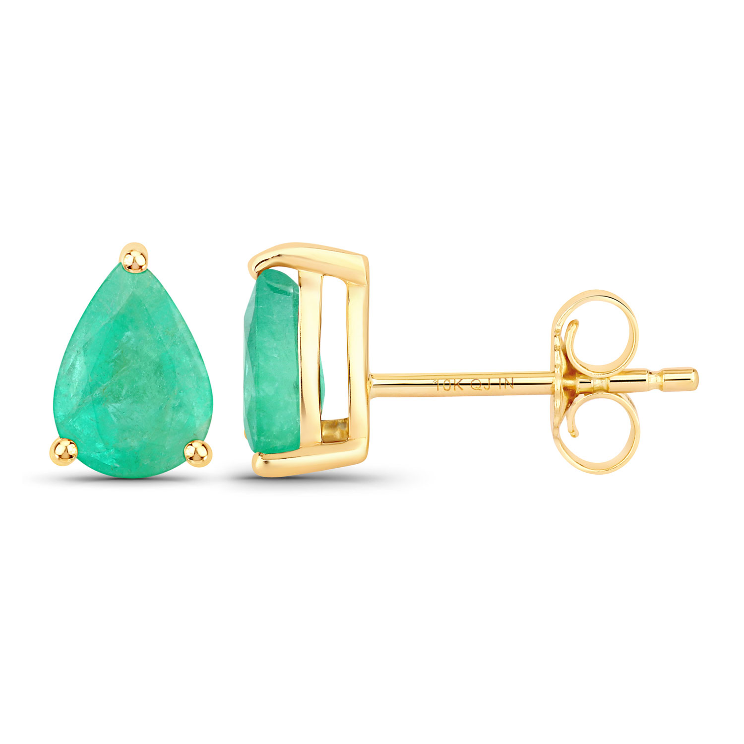 1.30 Carat Genuine Zambian Emerald 10K Yellow Gold Earrings