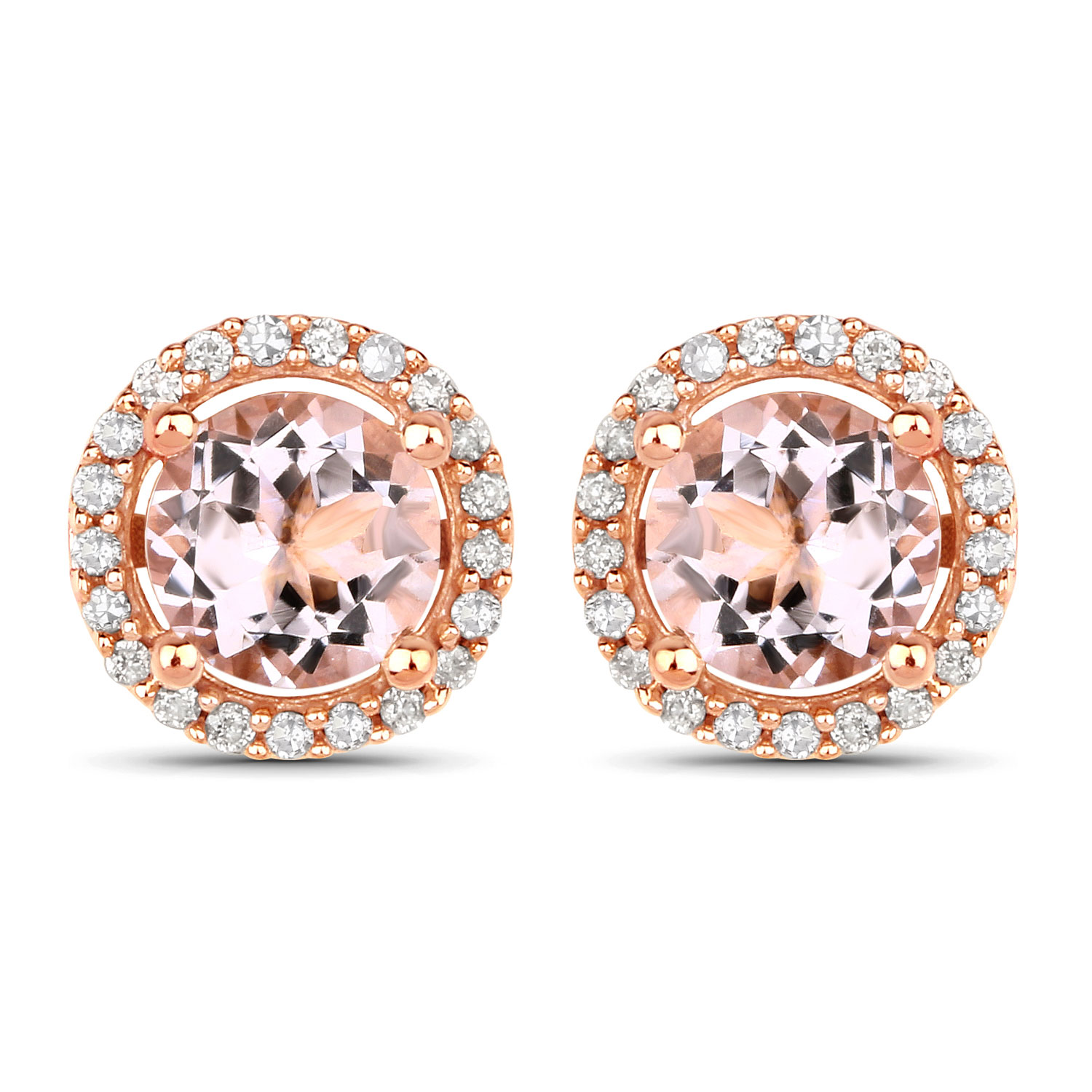 0.93 Carat Genuine Morganite and White Diamond 14K Rose Gold Earrings