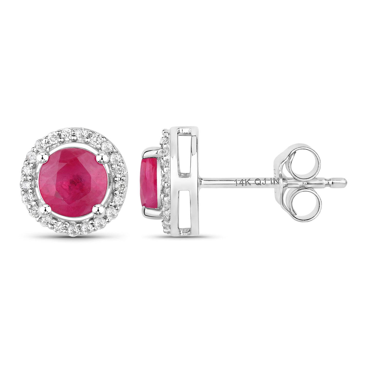 1.22 Carat Genuine Ruby and White Diamond 14K White Gold Earrings