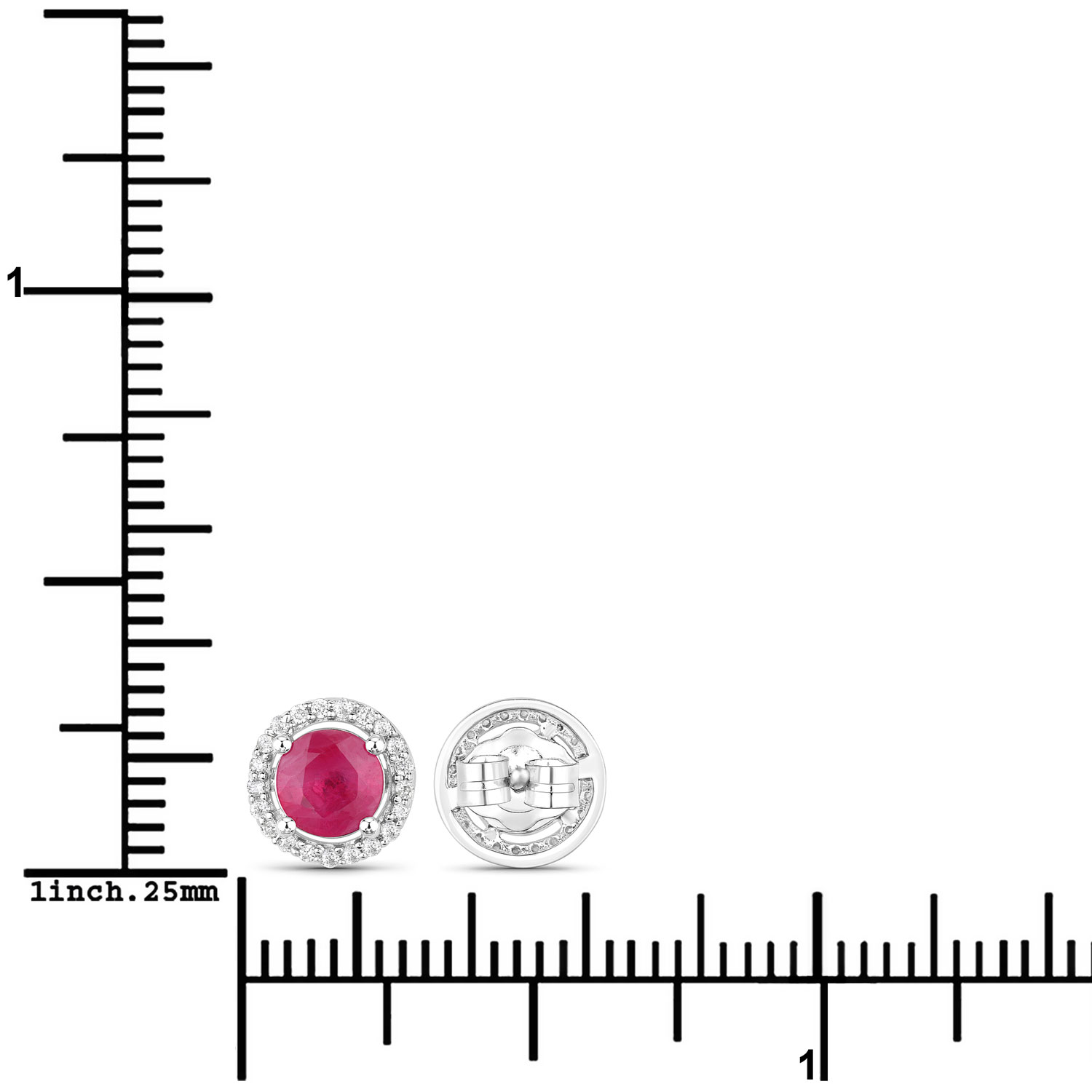 1.22 Carat Genuine Ruby and White Diamond 14K White Gold Earrings