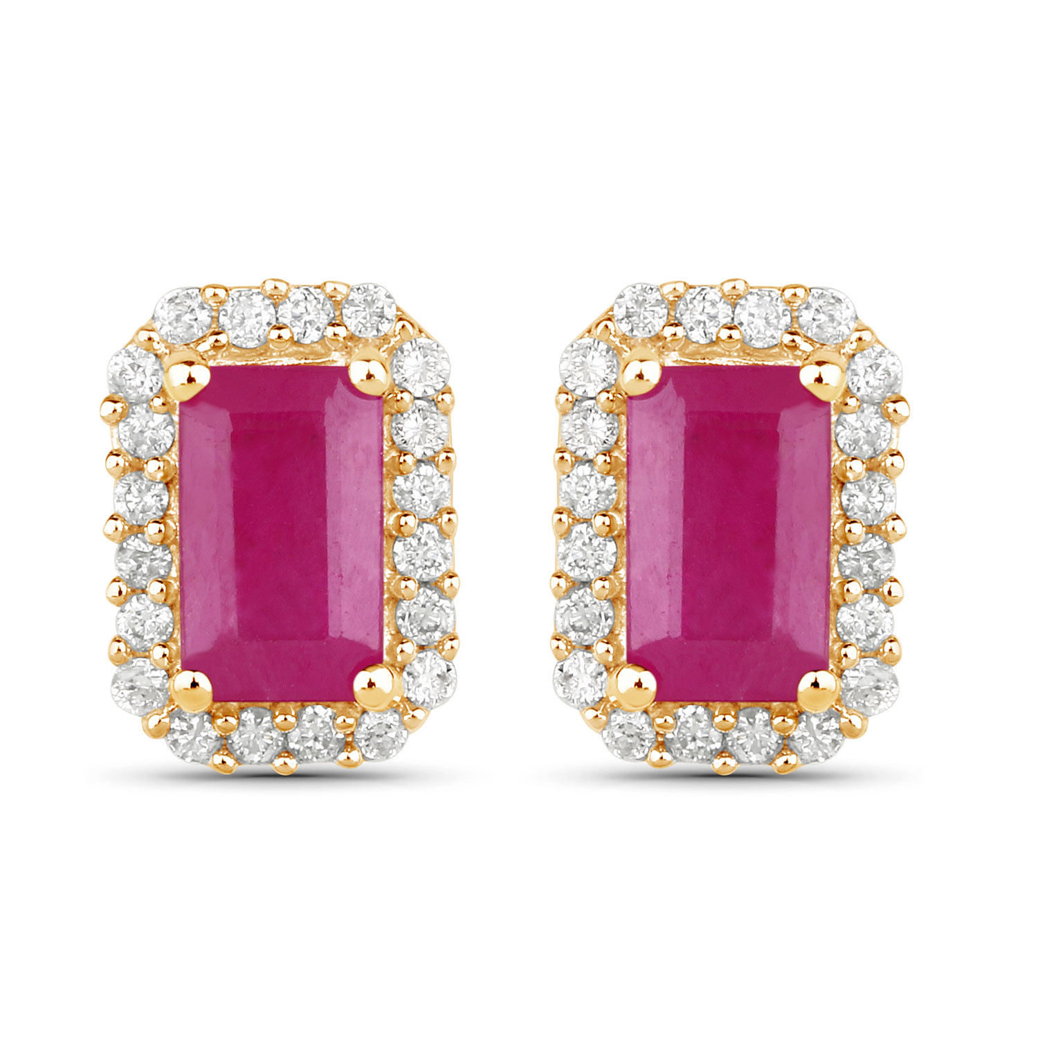 0.75 Carat Genuine Ruby and White Diamond 14K Yellow Gold Earrings