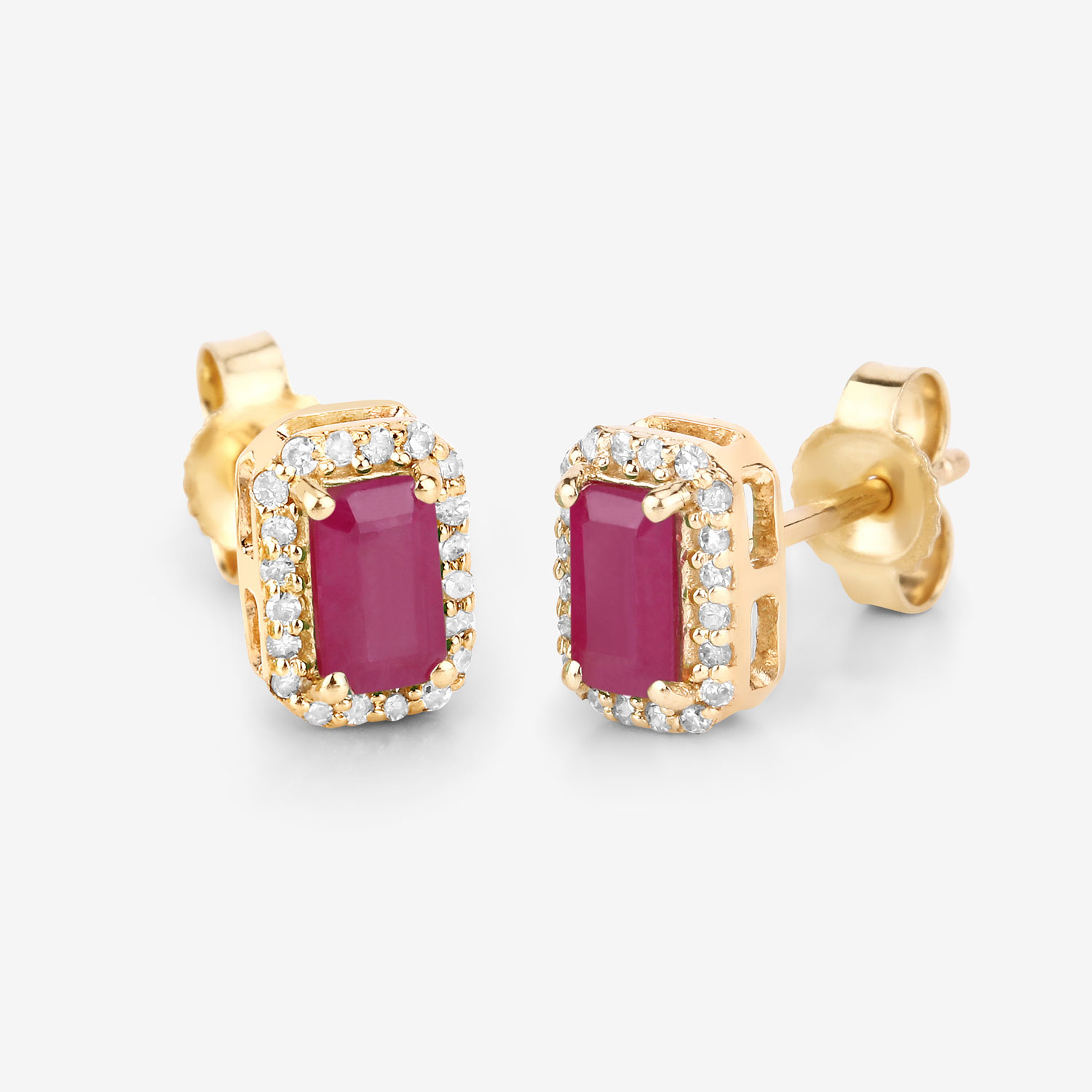0.75 Carat Genuine Ruby and White Diamond 14K Yellow Gold Earrings