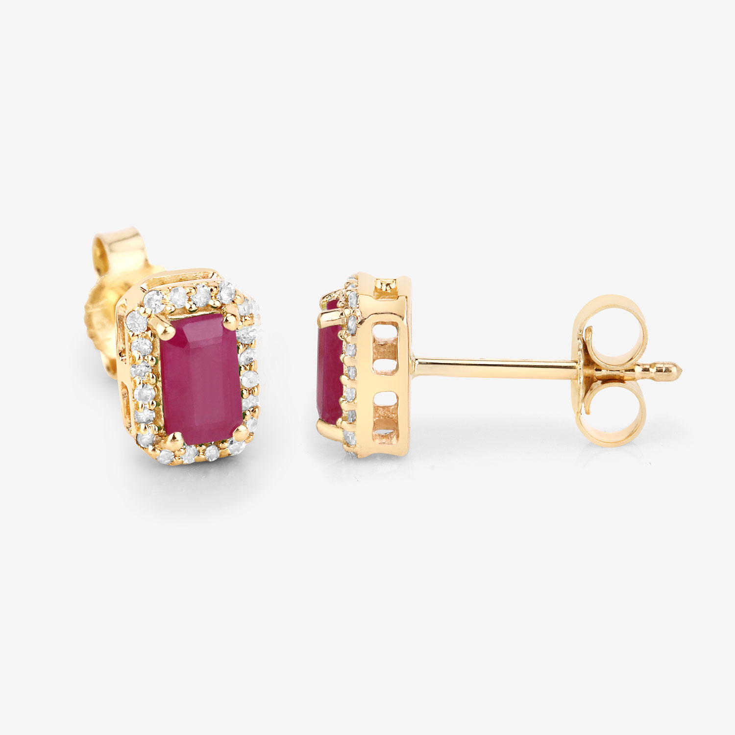 0.75 Carat Genuine Ruby and White Diamond 14K Yellow Gold Earrings