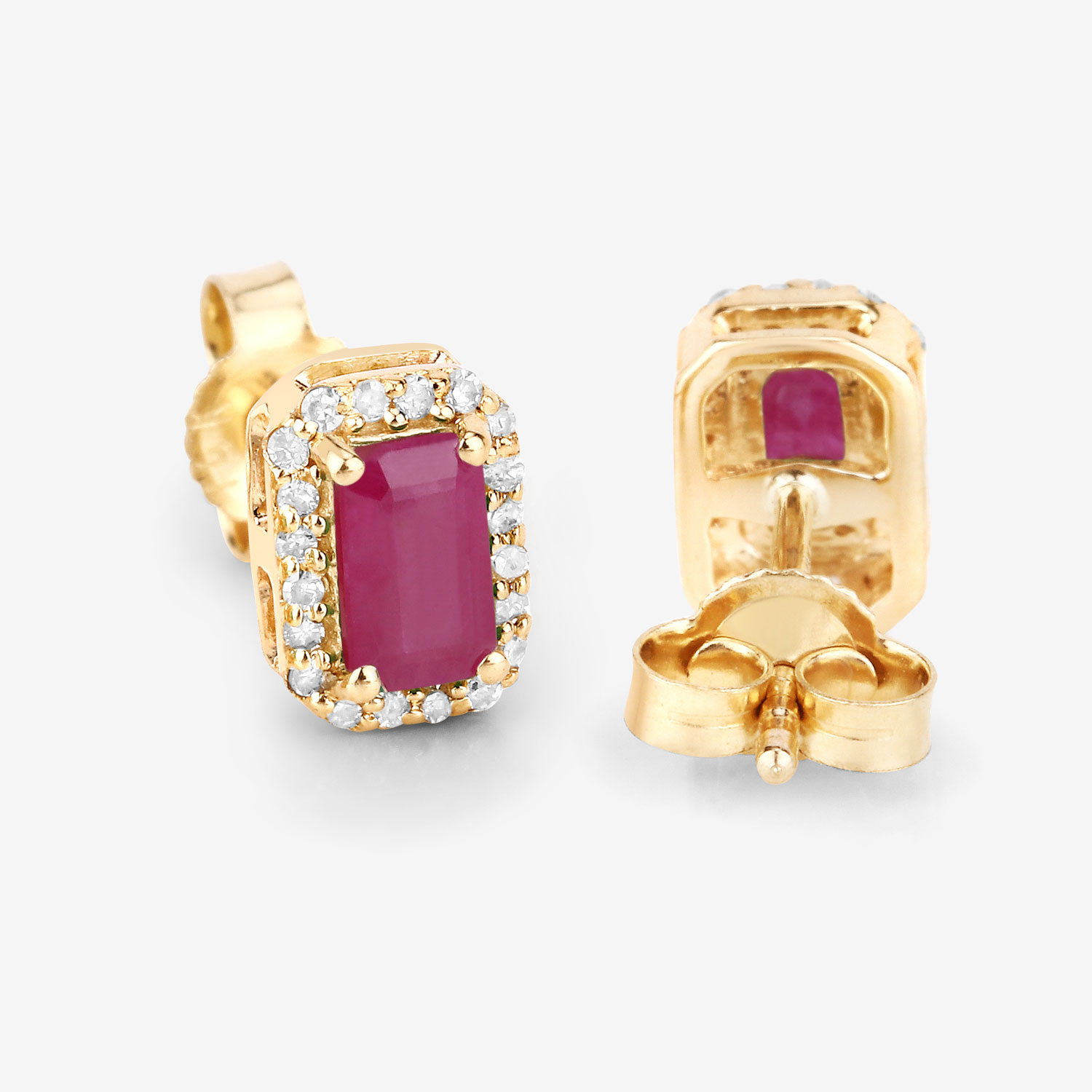 0.75 Carat Genuine Ruby and White Diamond 14K Yellow Gold Earrings