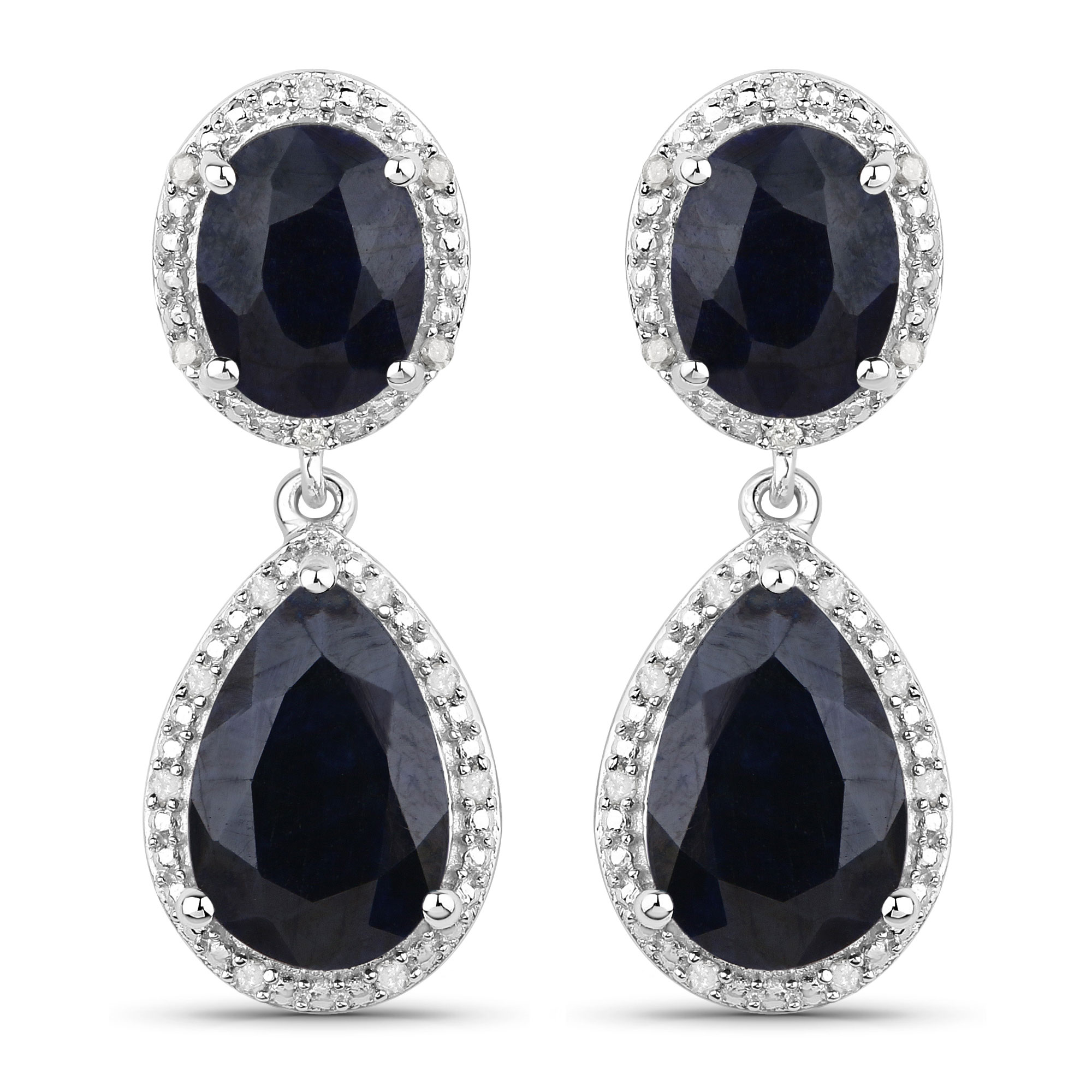 13.35 Carat Dyed Sapphire and White Diamond .925 Sterling Silver Earrings