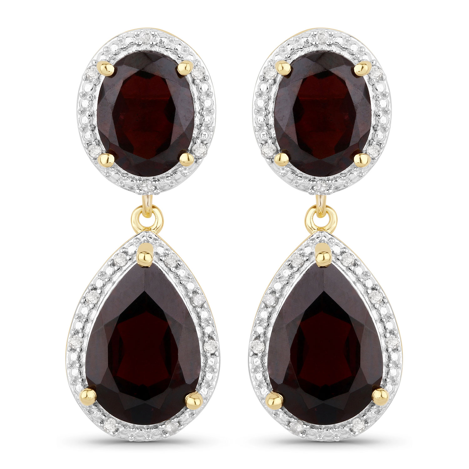 12.65 Carat Genuine Garnet and White Diamond .925 Sterling Silver Earrings