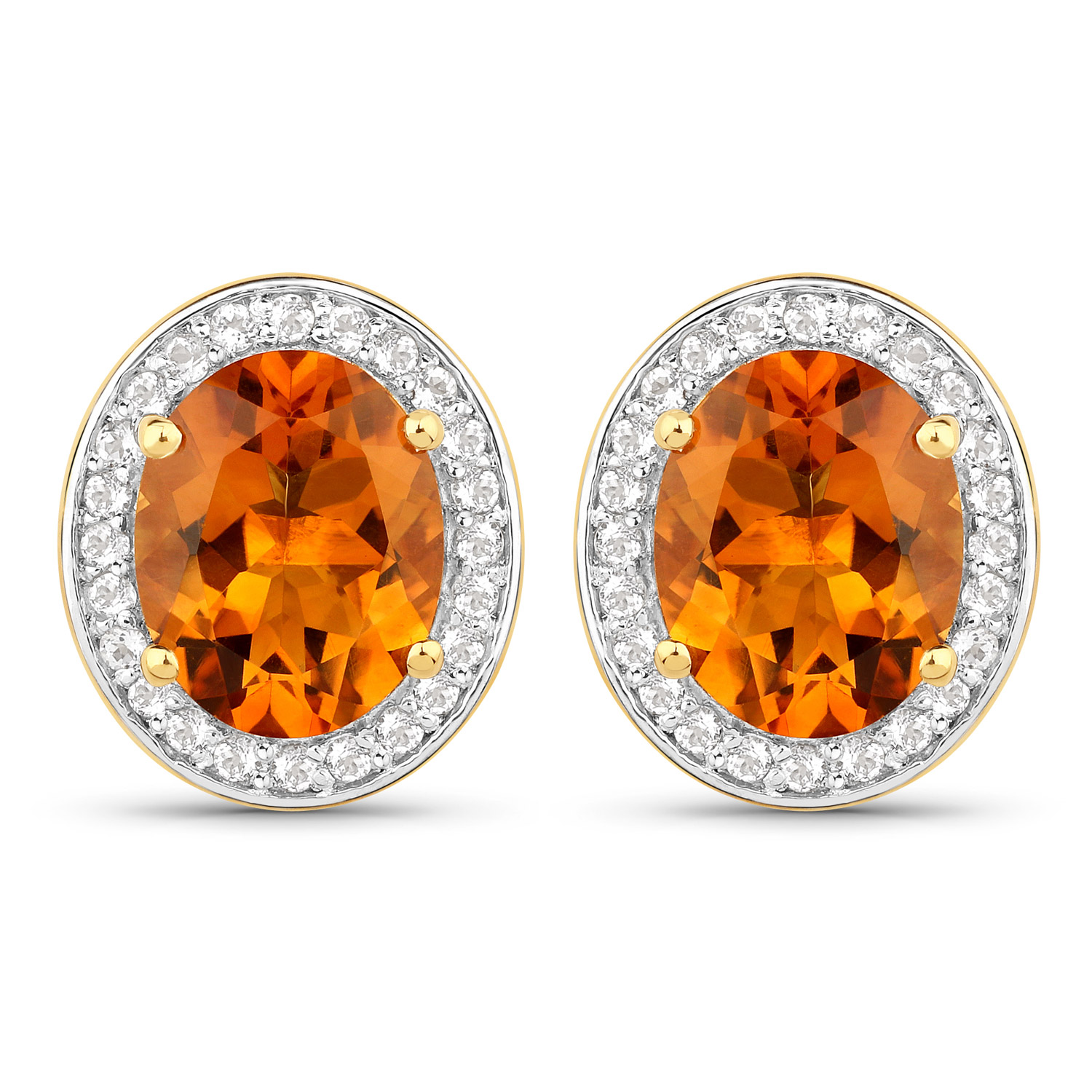 5.52 Carat Genuine Citrine and White Topaz .925 Sterling Silver Earrings