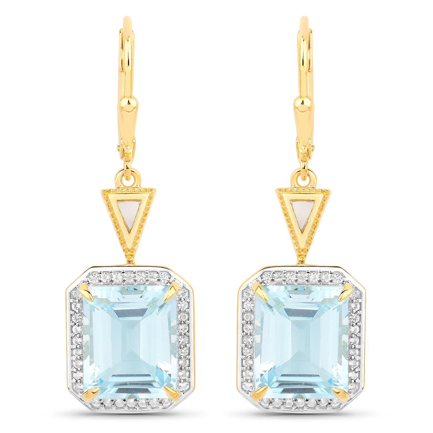 11.12 Carat Genuine Blue Topaz, Mother Of Pearl and White Topaz .925 Sterling Silver Earrings