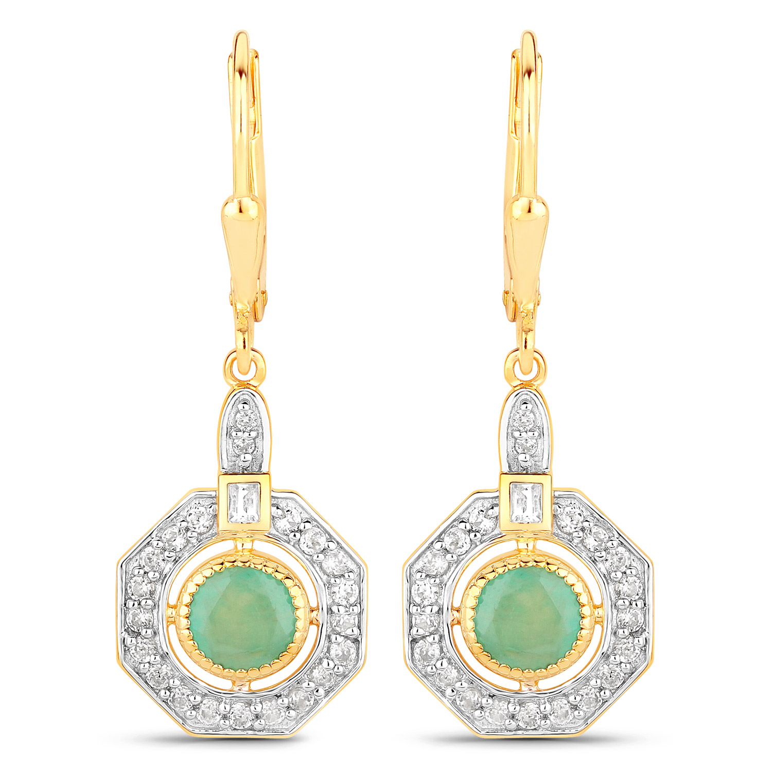 1.54 Carat Genuine Emerald and White Zircon .925 Sterling Silver Earrings