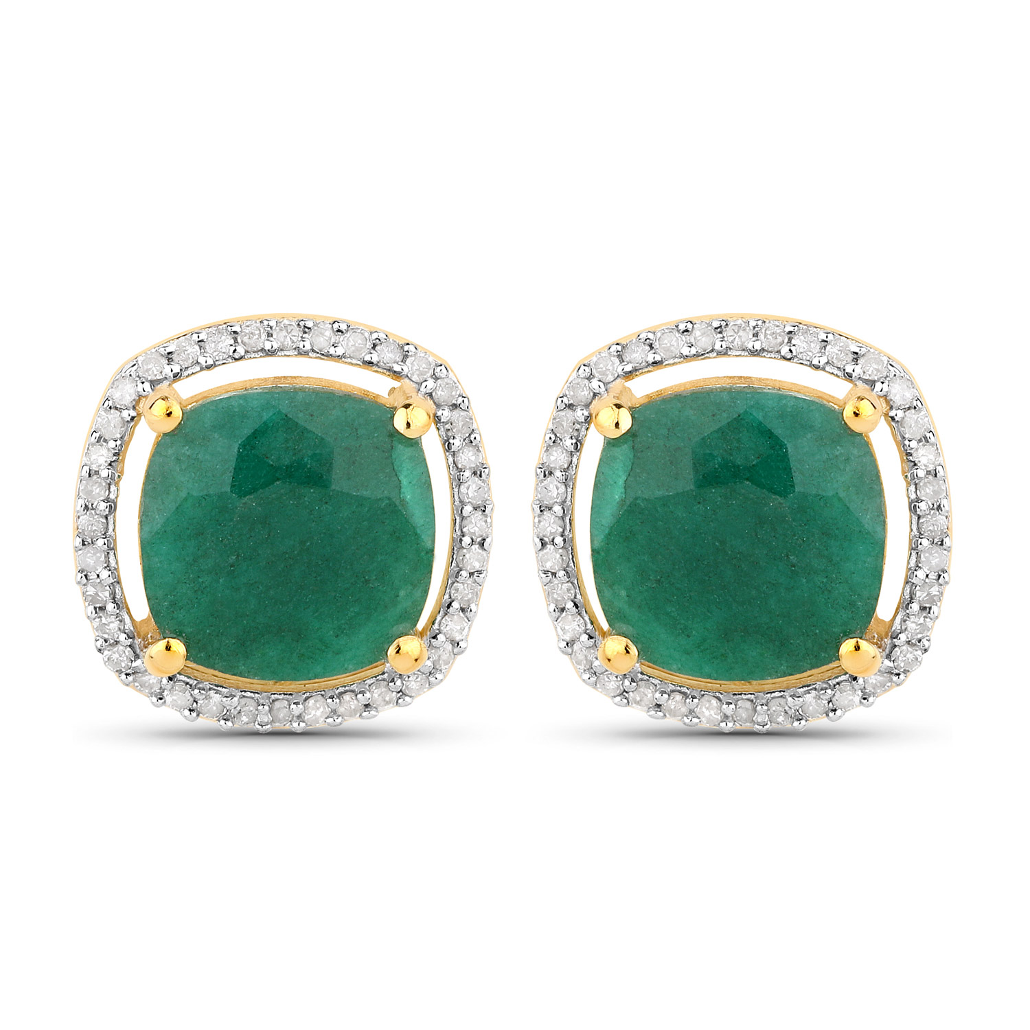 4.40 Carat Dyed Emerald and White Diamond .925 Sterling Silver Earrings