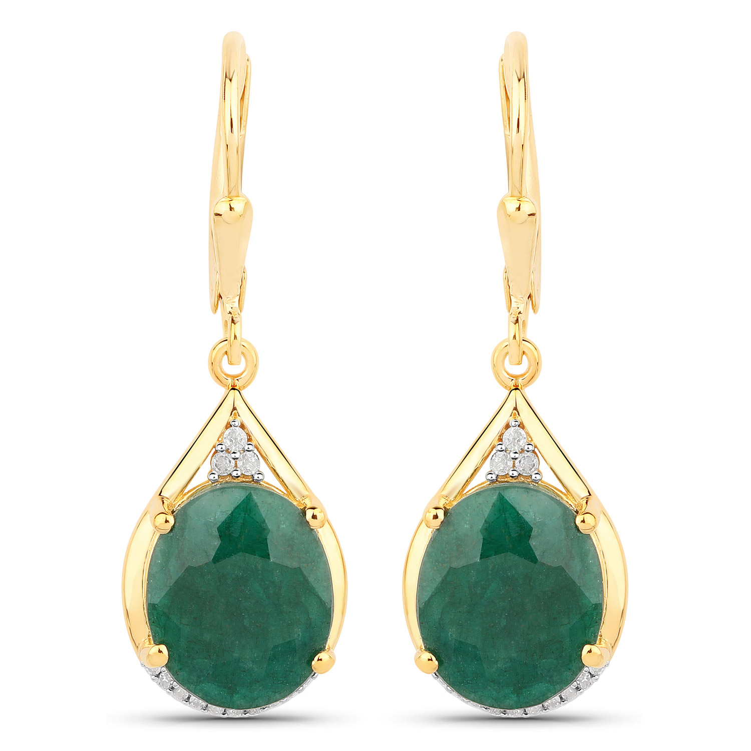 7.90 Carat Dyed Emerald and White Diamond .925 Sterling Silver Earrings