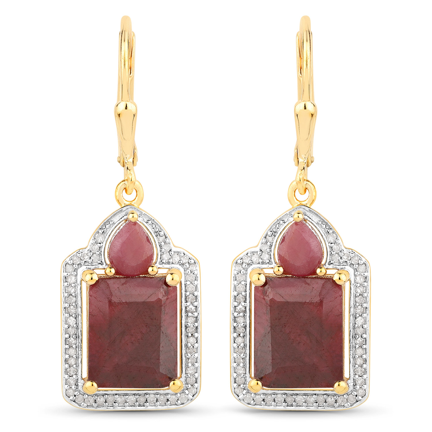 9.46 Carat Dyed Ruby, Ruby and White Diamond .925 Sterling Silver Earrings