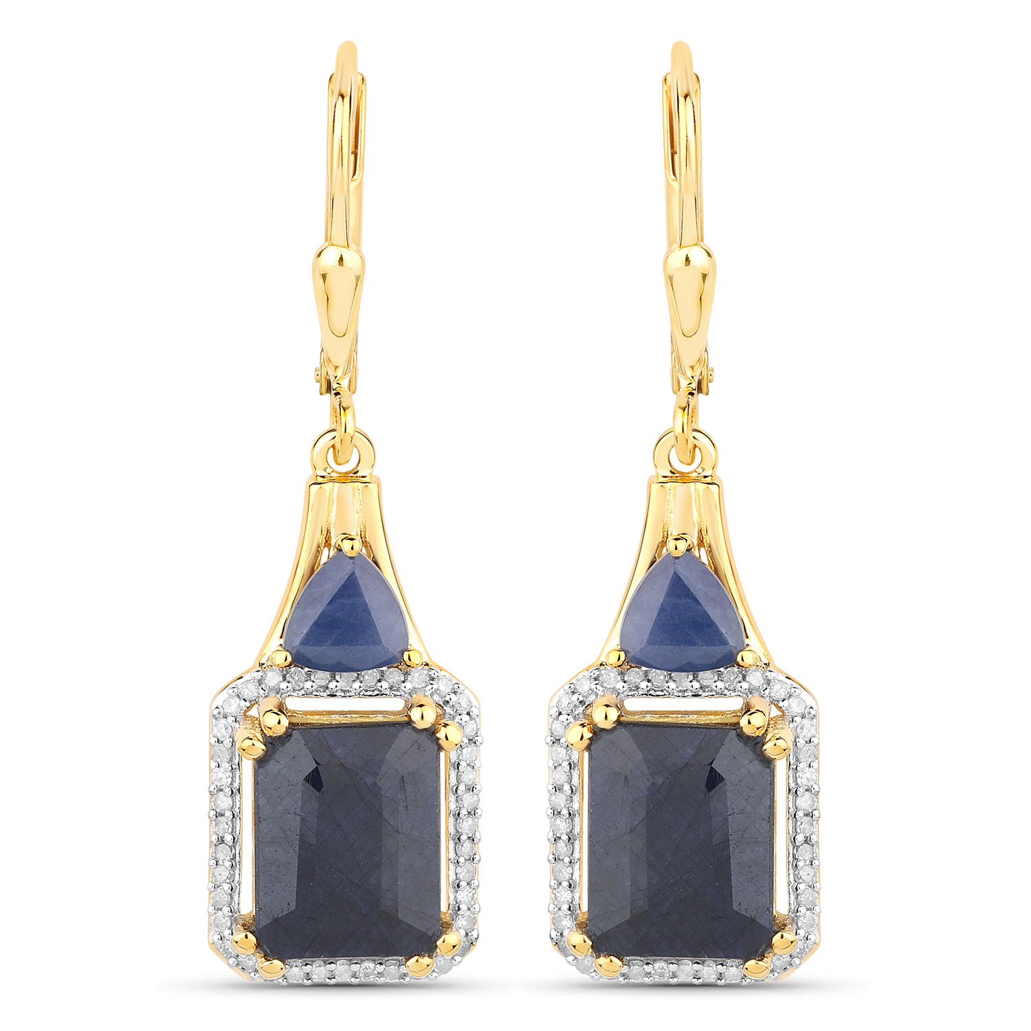7.82 Carat Dyed Sapphire, Blue Sapphire and White Diamond .925 Sterling Silver Earrings