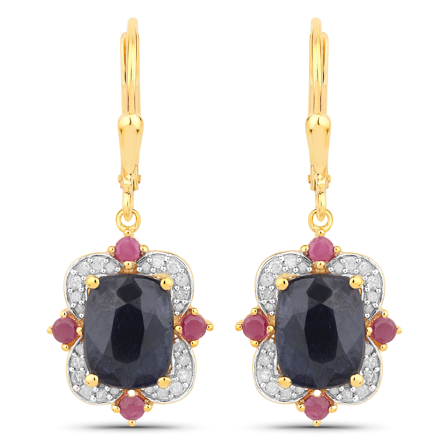 6.59 Carat Dyed Sapphire, Ruby and White Diamond .925 Sterling Silver Earrings
