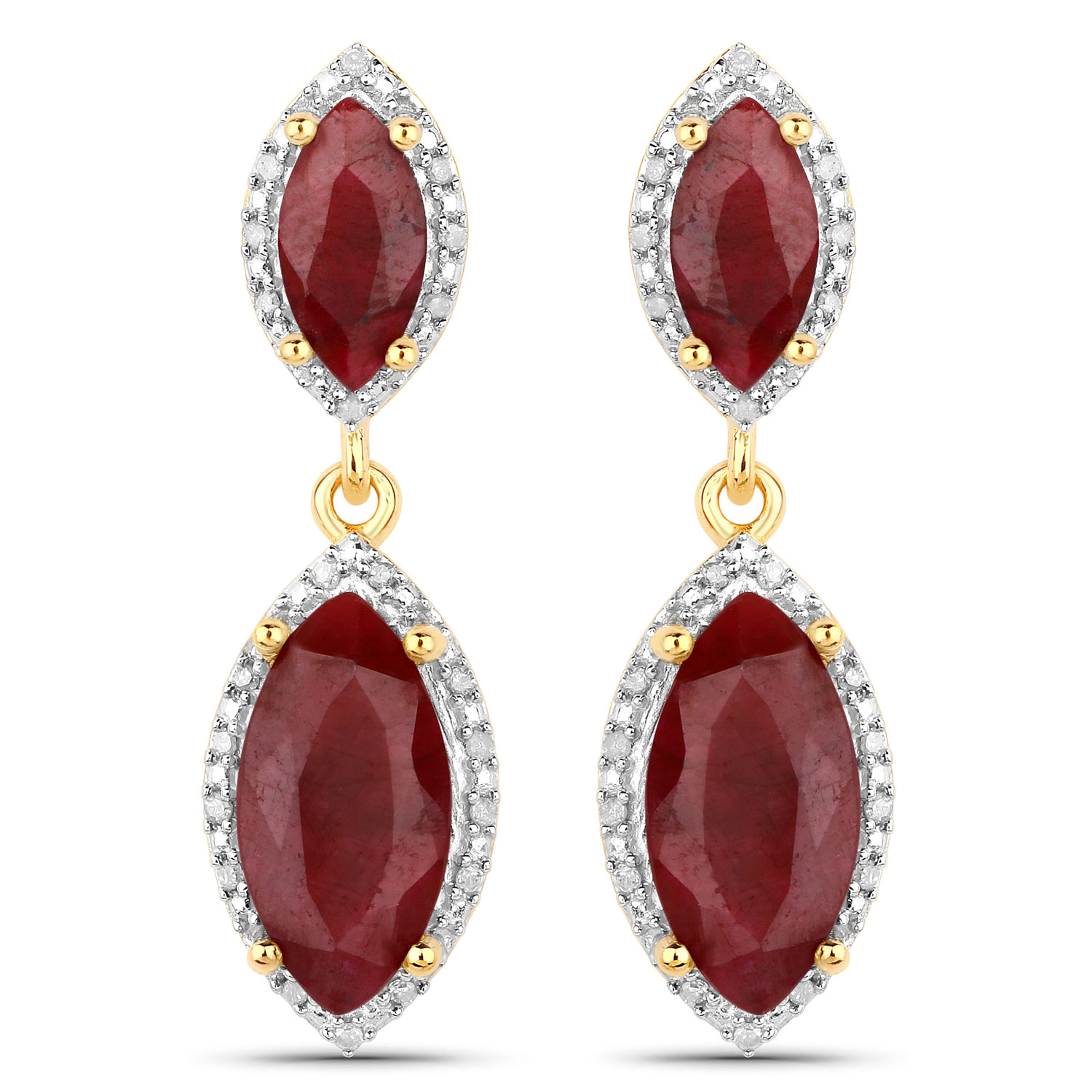 6.26 Carat Dyed Ruby and White Diamond .925 Sterling Silver Earrings