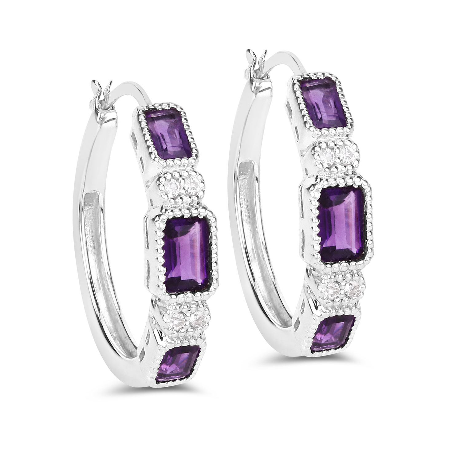 2.18 Carat Genuine Amethyst and White Topaz .925 Sterling Silver Earrings