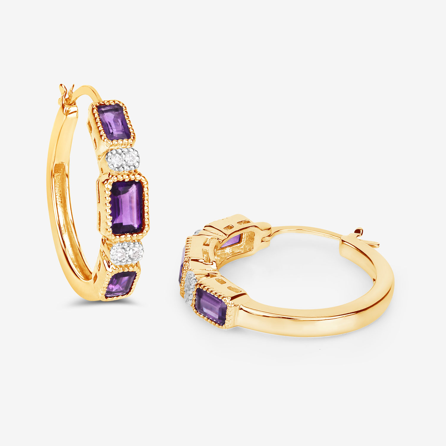 2.18 Carat Genuine Amethyst and White Topaz .925 Sterling Silver Earrings