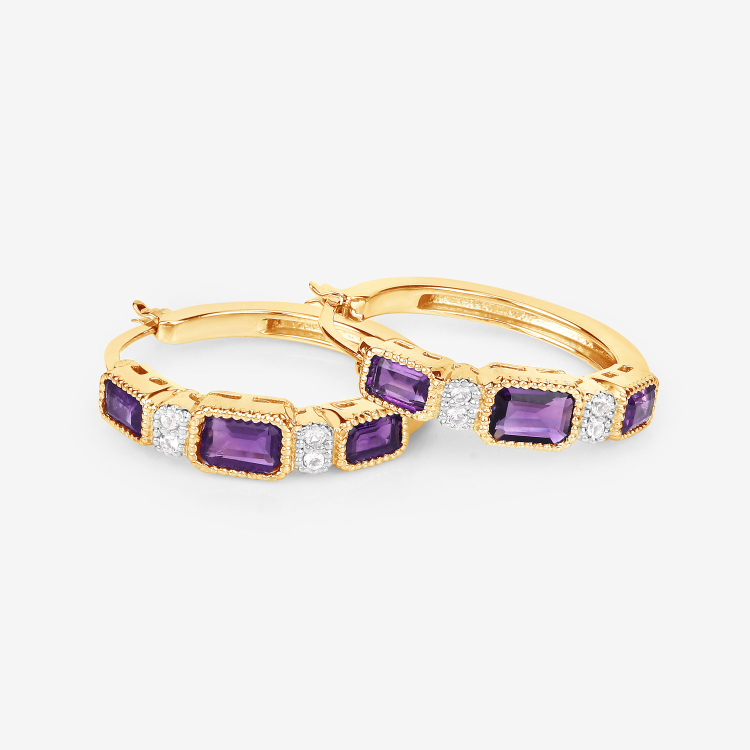 2.18 Carat Genuine Amethyst and White Topaz .925 Sterling Silver Earrings