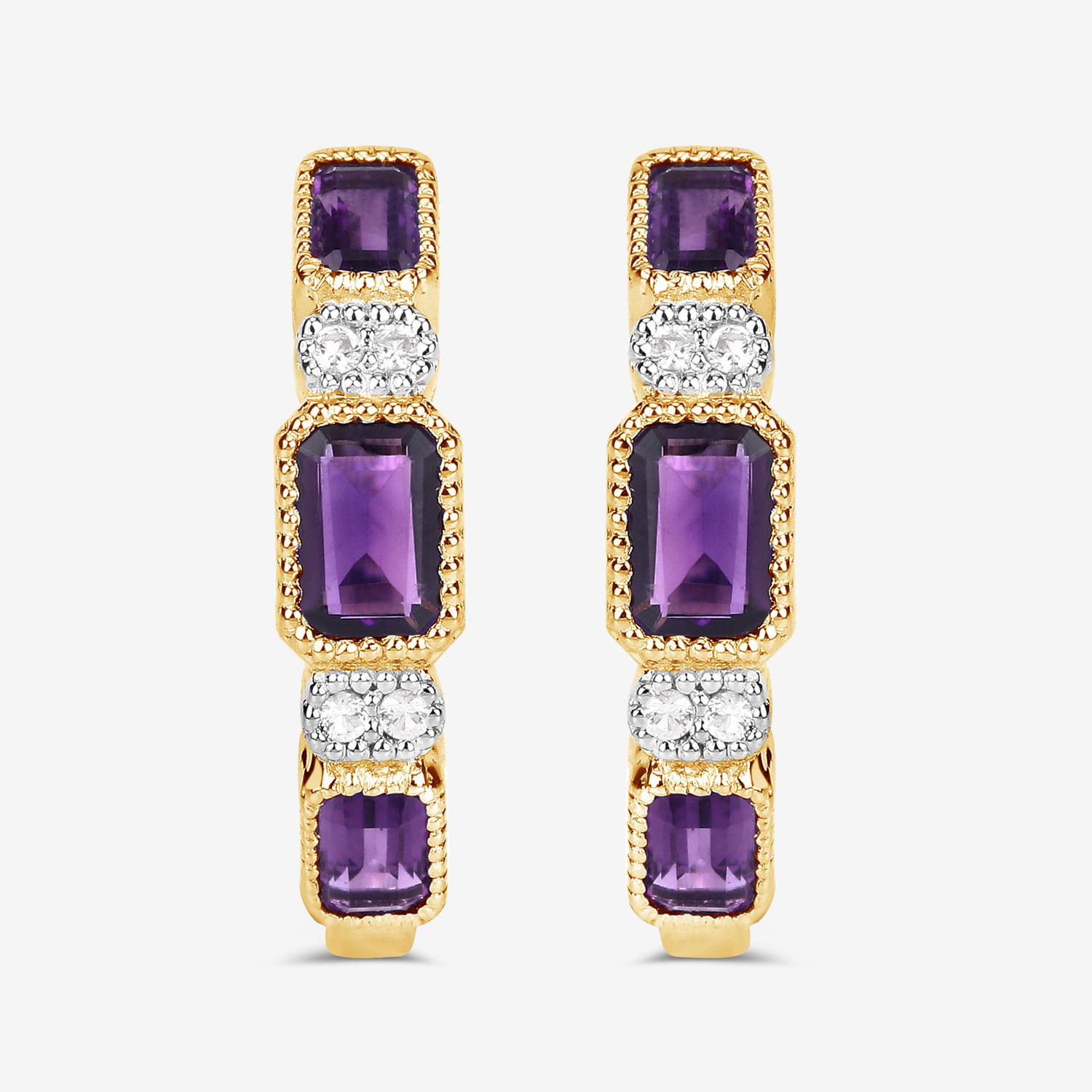 2.18 Carat Genuine Amethyst and White Topaz .925 Sterling Silver Earrings