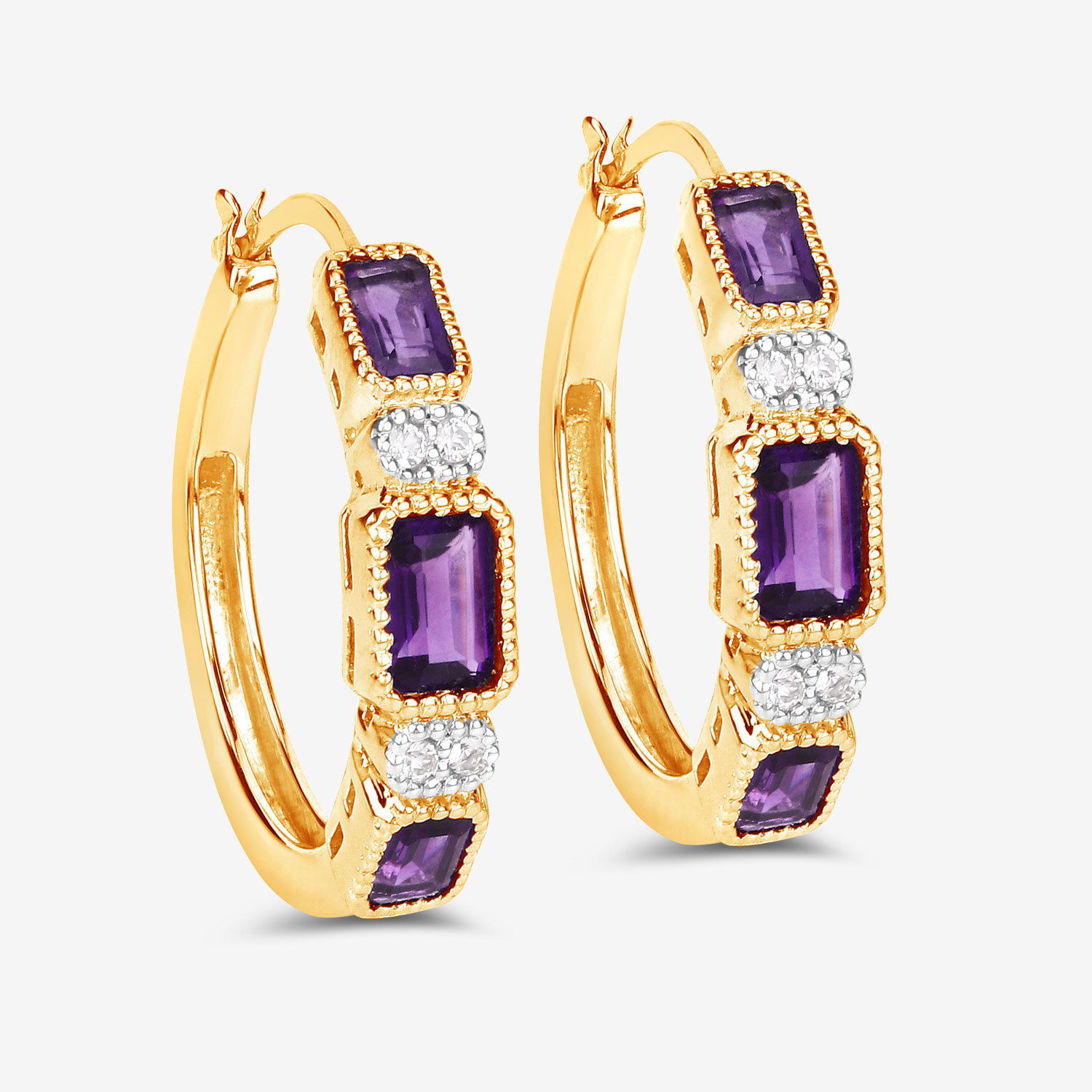 2.18 Carat Genuine Amethyst and White Topaz .925 Sterling Silver Earrings