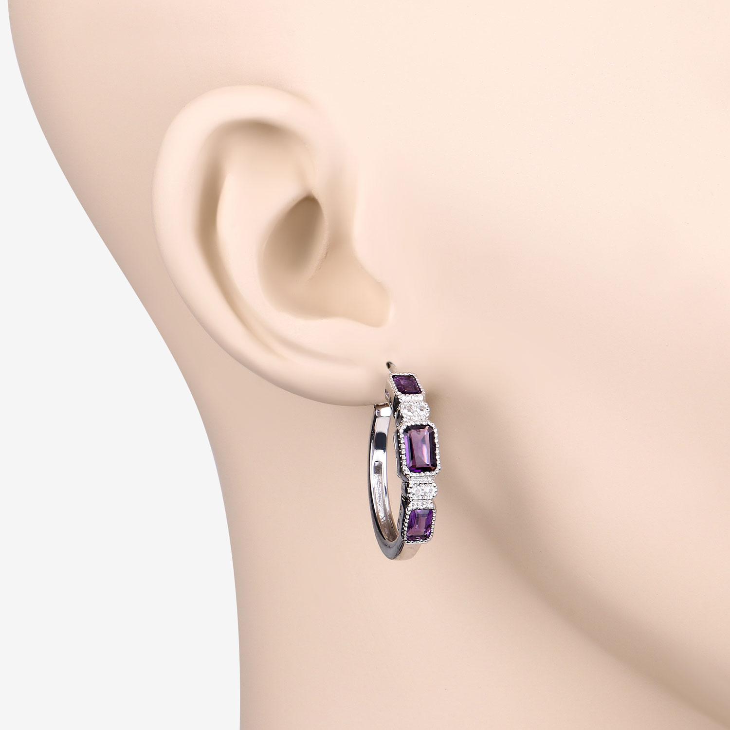 2.18 Carat Genuine Amethyst and White Topaz .925 Sterling Silver Earrings