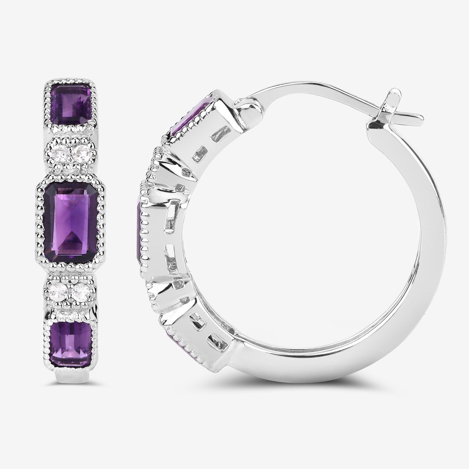 2.18 Carat Genuine Amethyst and White Topaz .925 Sterling Silver Earrings