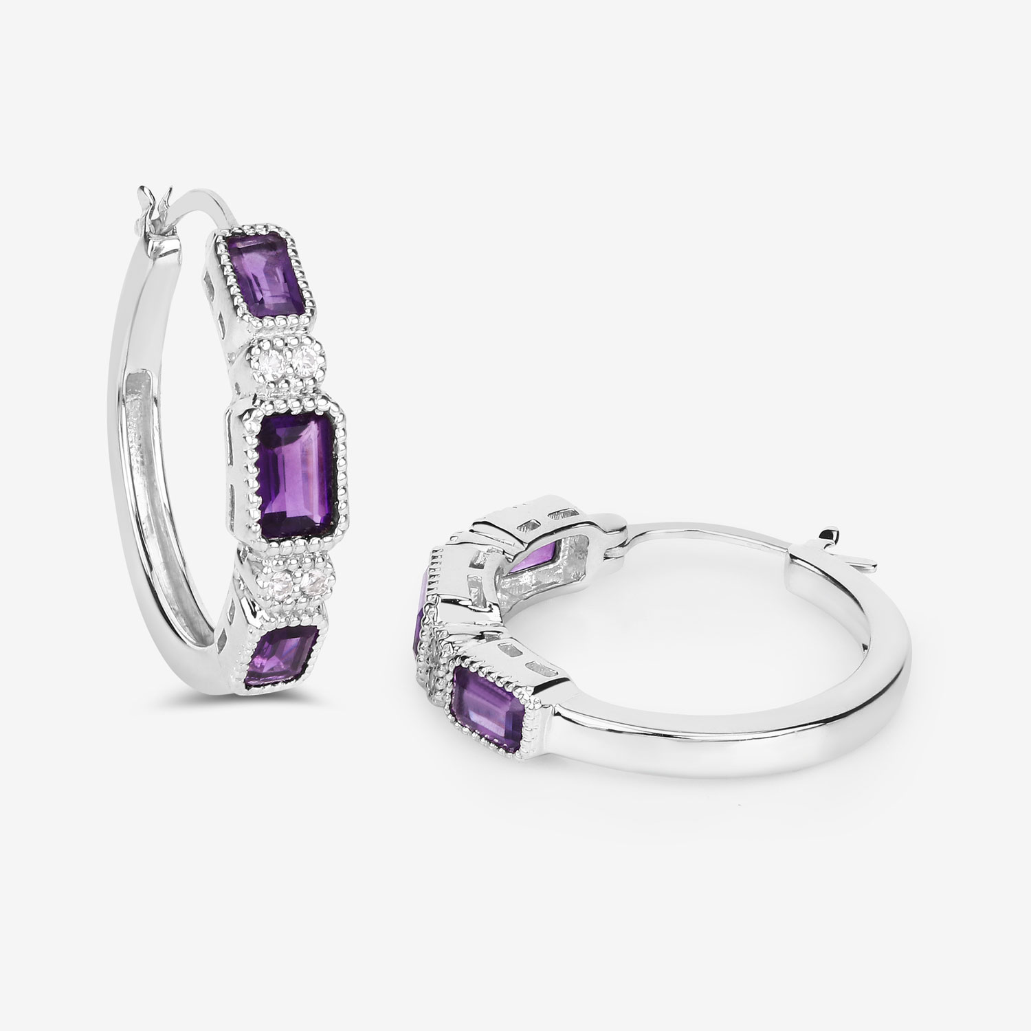 2.18 Carat Genuine Amethyst and White Topaz .925 Sterling Silver Earrings
