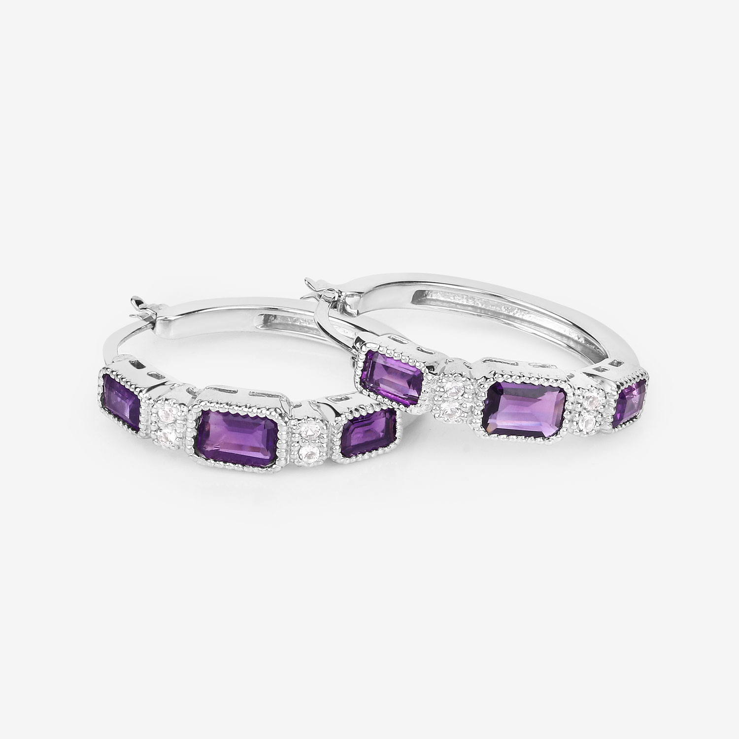 2.18 Carat Genuine Amethyst and White Topaz .925 Sterling Silver Earrings