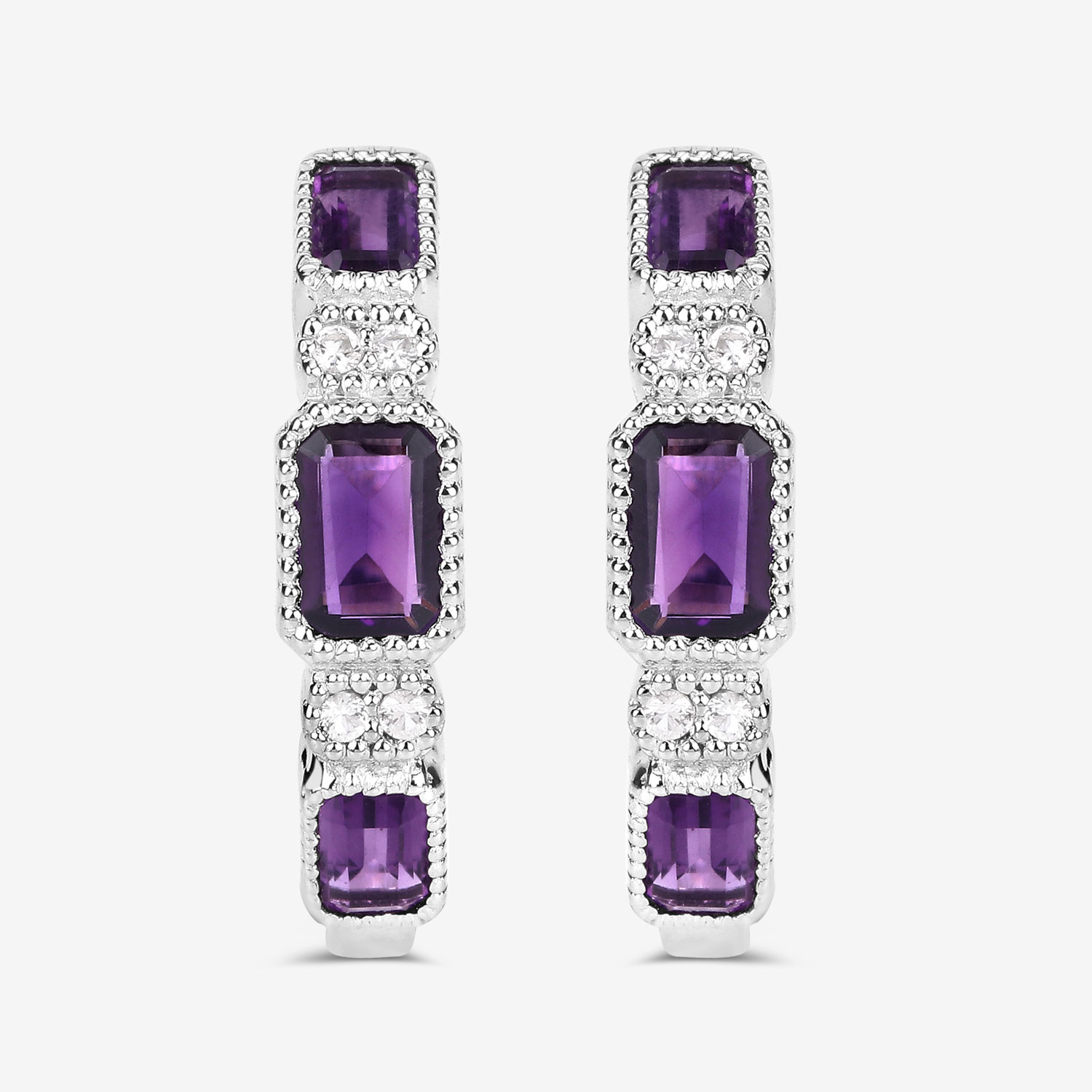 2.18 Carat Genuine Amethyst and White Topaz .925 Sterling Silver Earrings