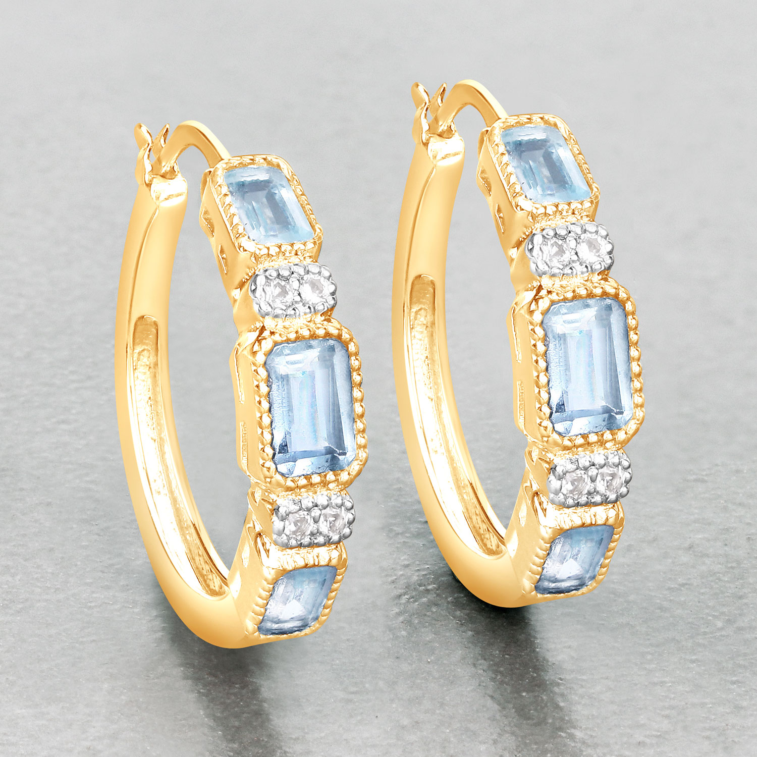 2.66 Carat Genuine Blue Topaz and White Topaz .925 Sterling Silver Earrings