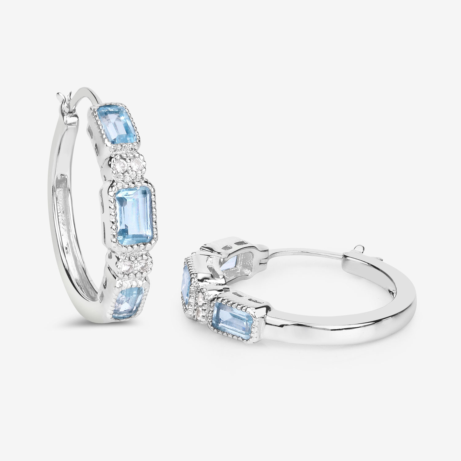 2.66 Carat Genuine Blue Topaz and White Topaz .925 Sterling Silver Earrings