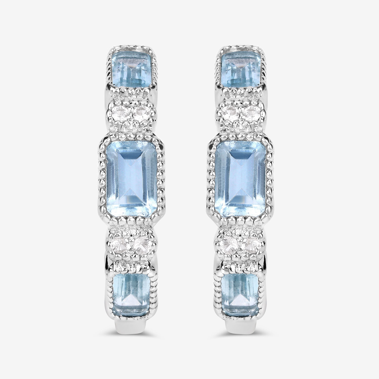 2.66 Carat Genuine Blue Topaz and White Topaz .925 Sterling Silver Earrings