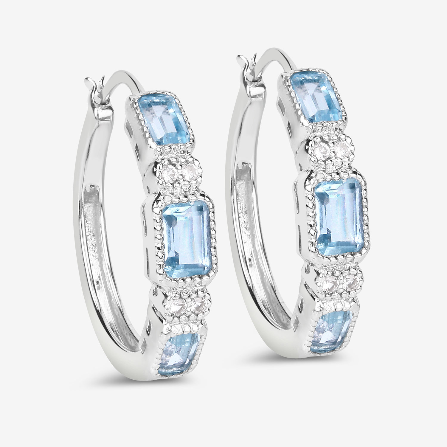 2.66 Carat Genuine Blue Topaz and White Topaz .925 Sterling Silver Earrings