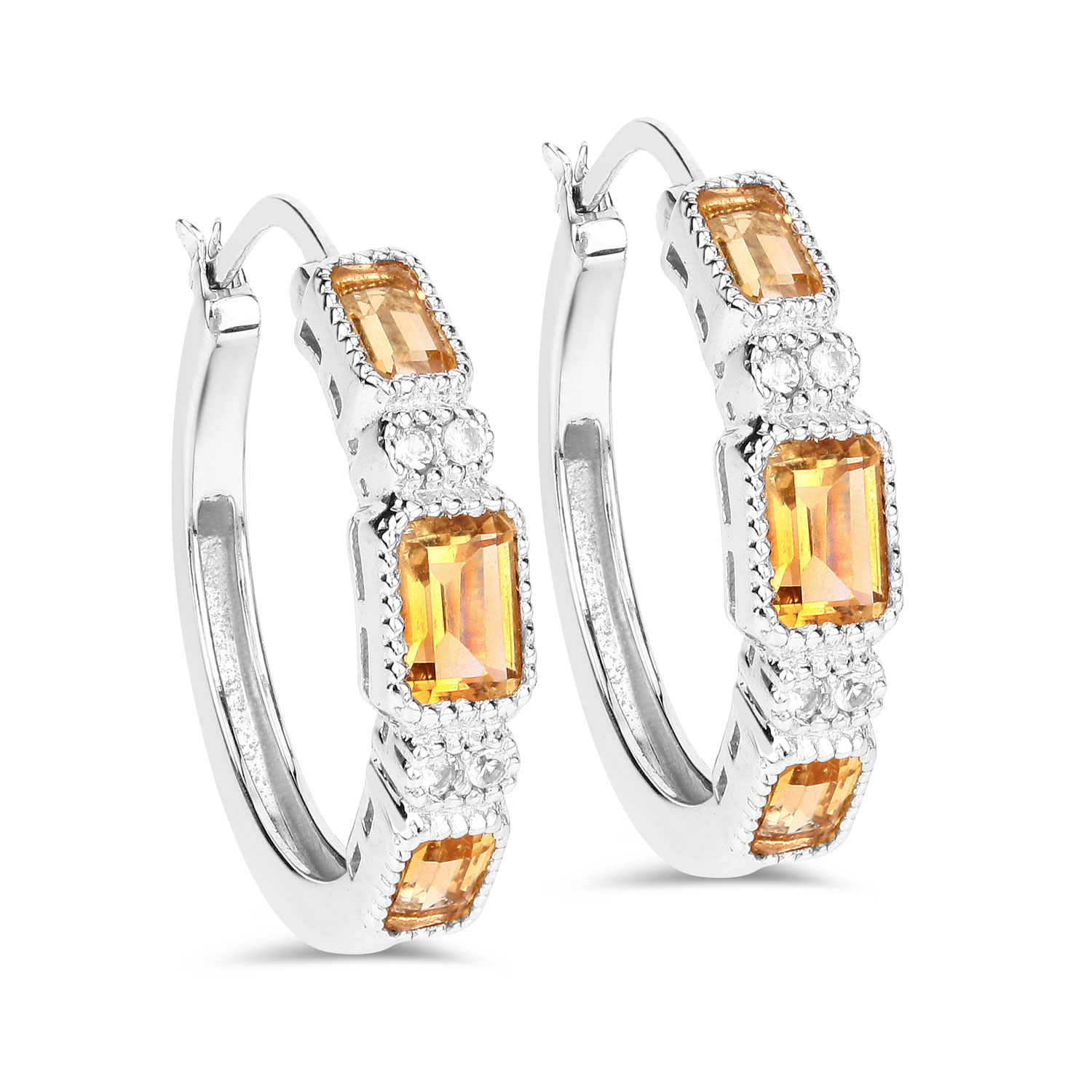 2.88 Carat Genuine Citrine and White Topaz .925 Sterling Silver Earrings