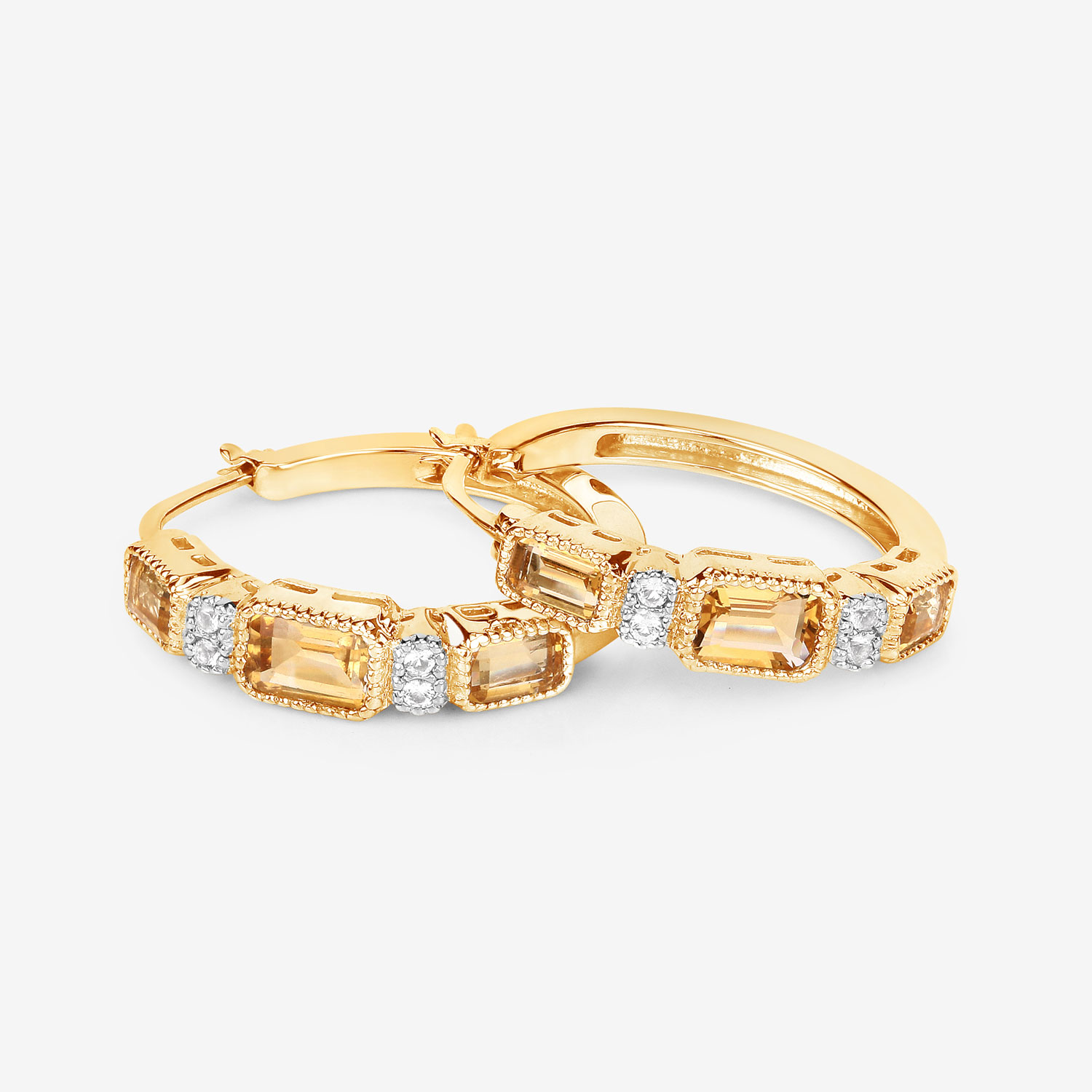 2.88 Carat Genuine Citrine and White Topaz .925 Sterling Silver Earrings