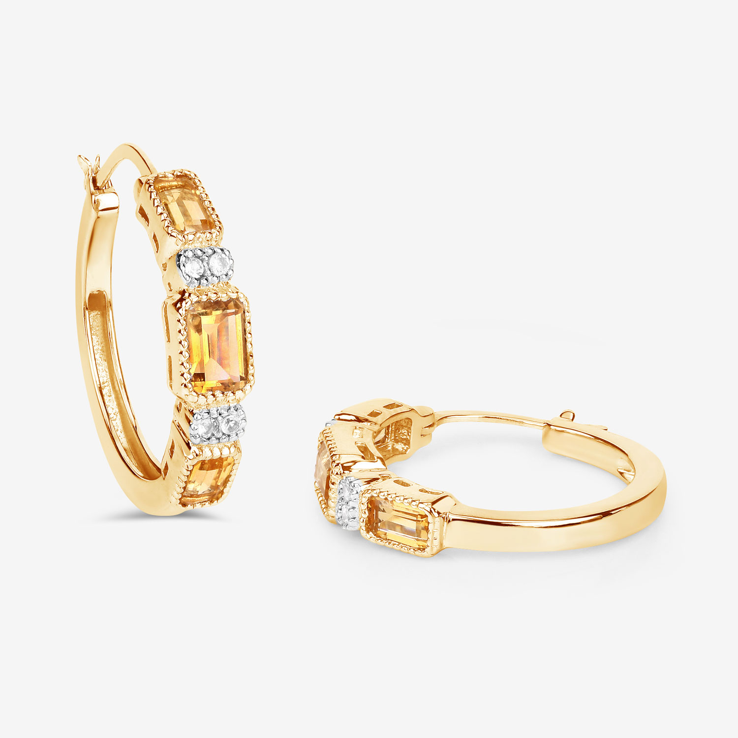 2.88 Carat Genuine Citrine and White Topaz .925 Sterling Silver Earrings