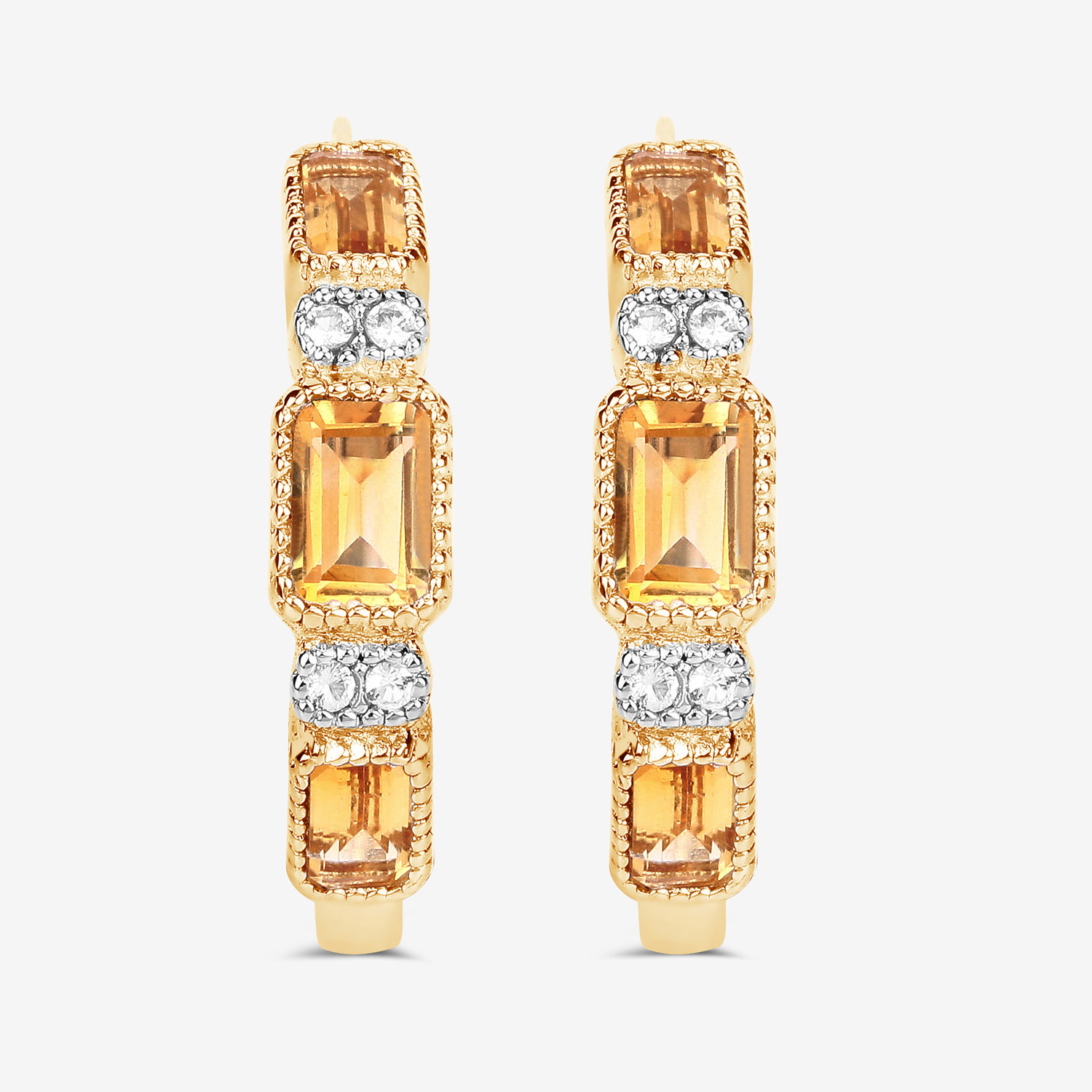 2.88 Carat Genuine Citrine and White Topaz .925 Sterling Silver Earrings