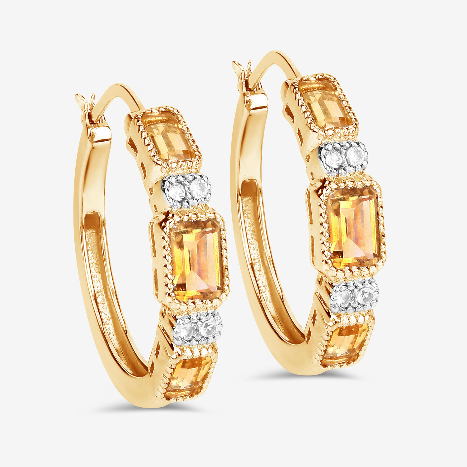 2.88 Carat Genuine Citrine and White Topaz .925 Sterling Silver Earrings