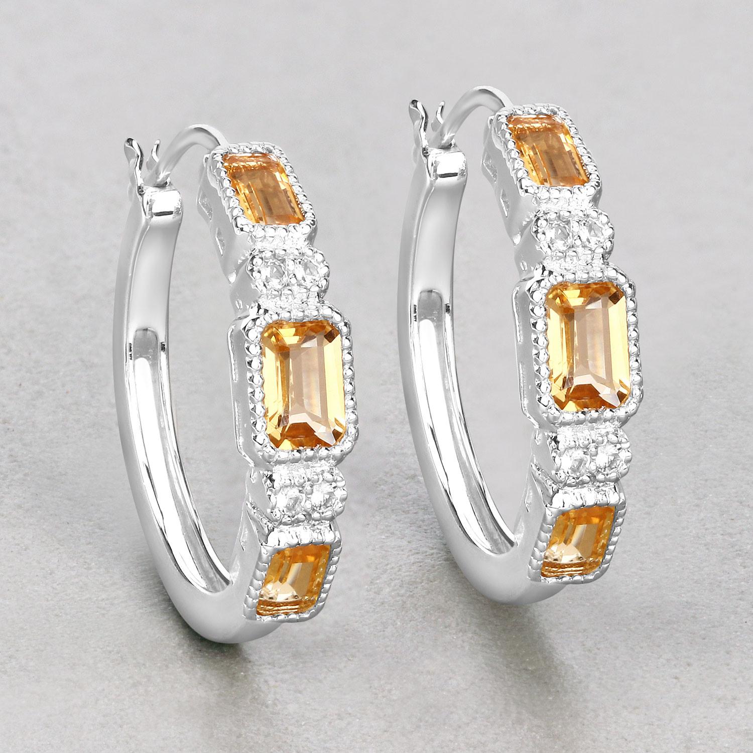 2.88 Carat Genuine Citrine and White Topaz .925 Sterling Silver Earrings